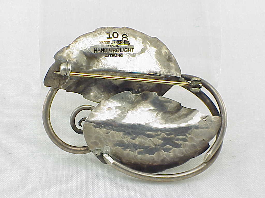 Vintage Georg Jensen Sterling Silver Leaf And Berry Brooch No. 108