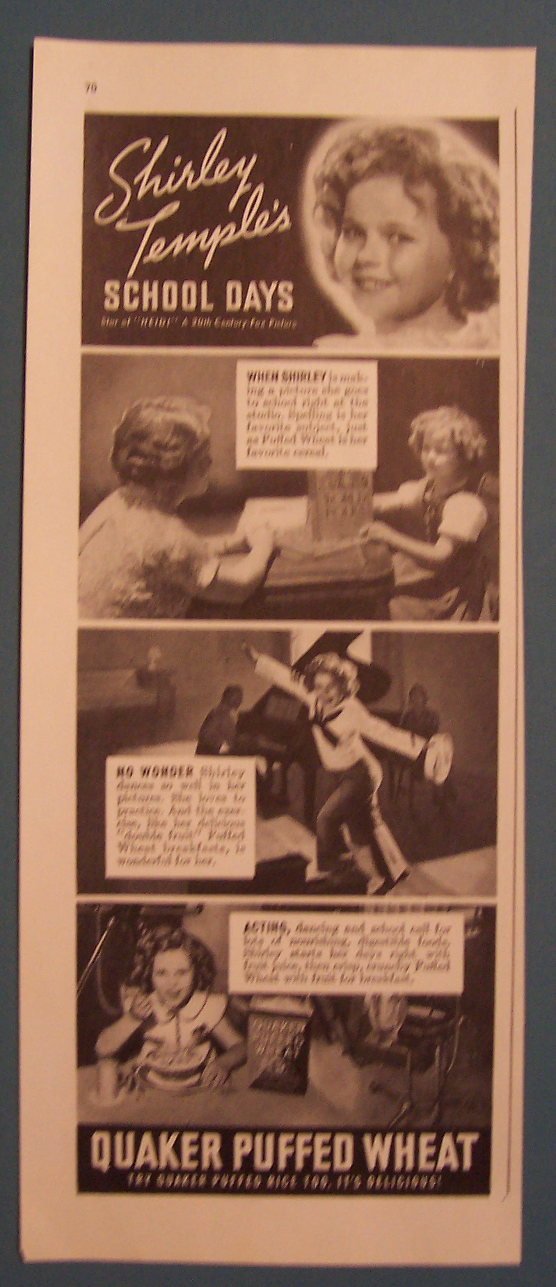 1937 Quaker Puffed Wheat w/Shirley Temple as Heidi