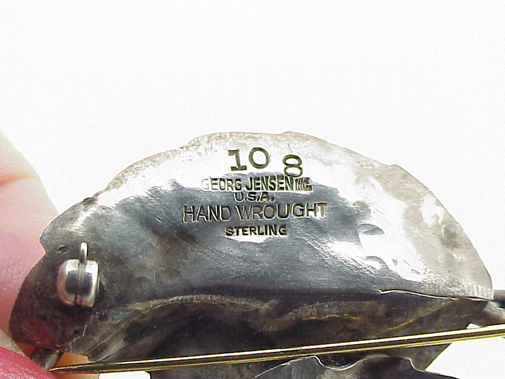 Vintage Georg Jensen Sterling Silver Leaf And Berry Brooch No. 108
