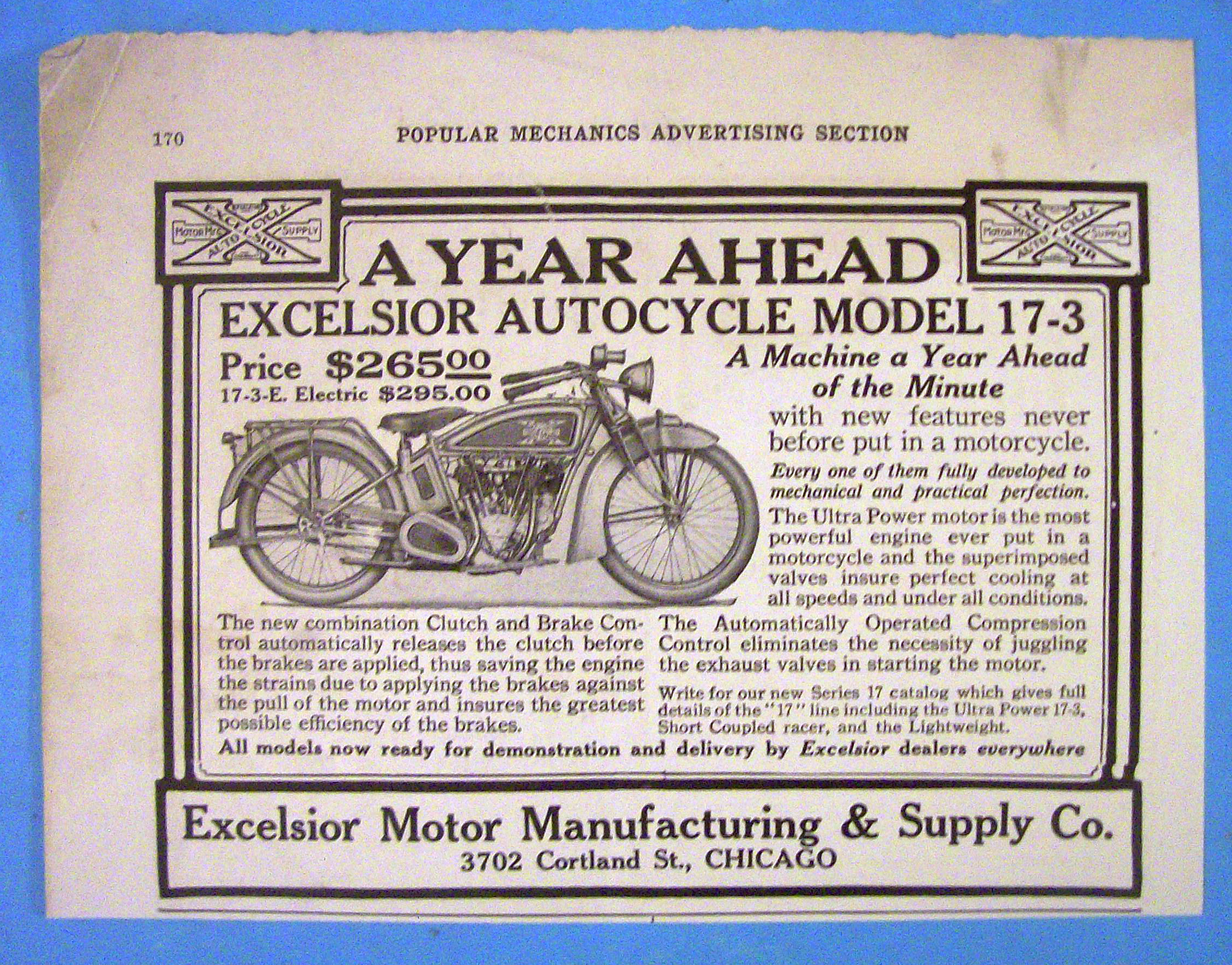 1916 Excelsior Motor with Auto Cycle Model 17-3