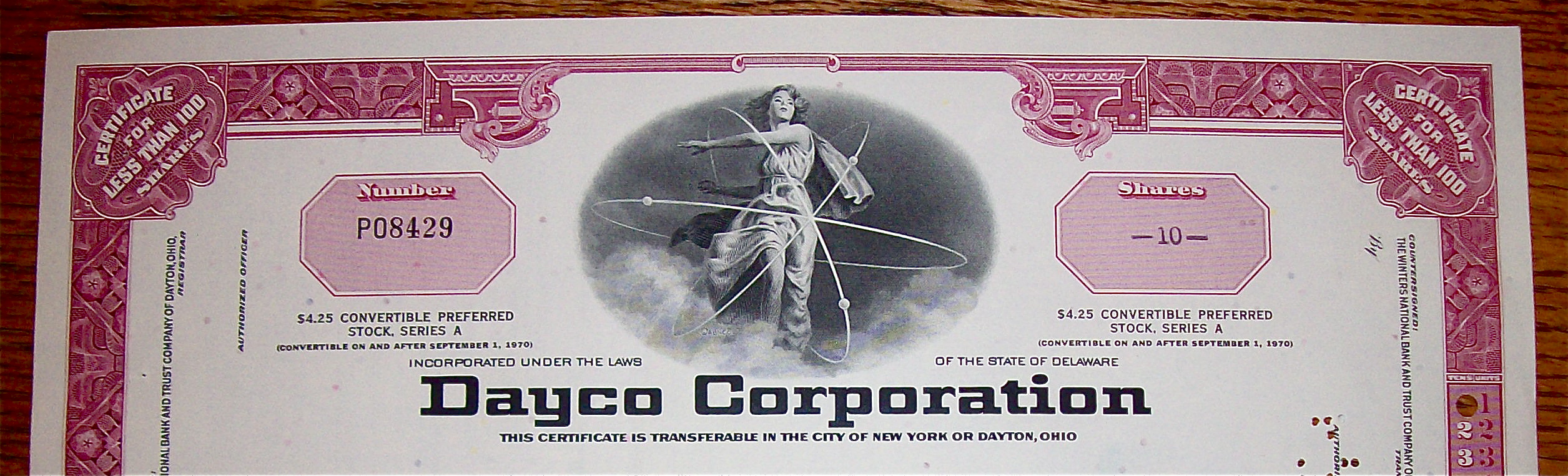 1970 Dayco Corporation Stock Certificate