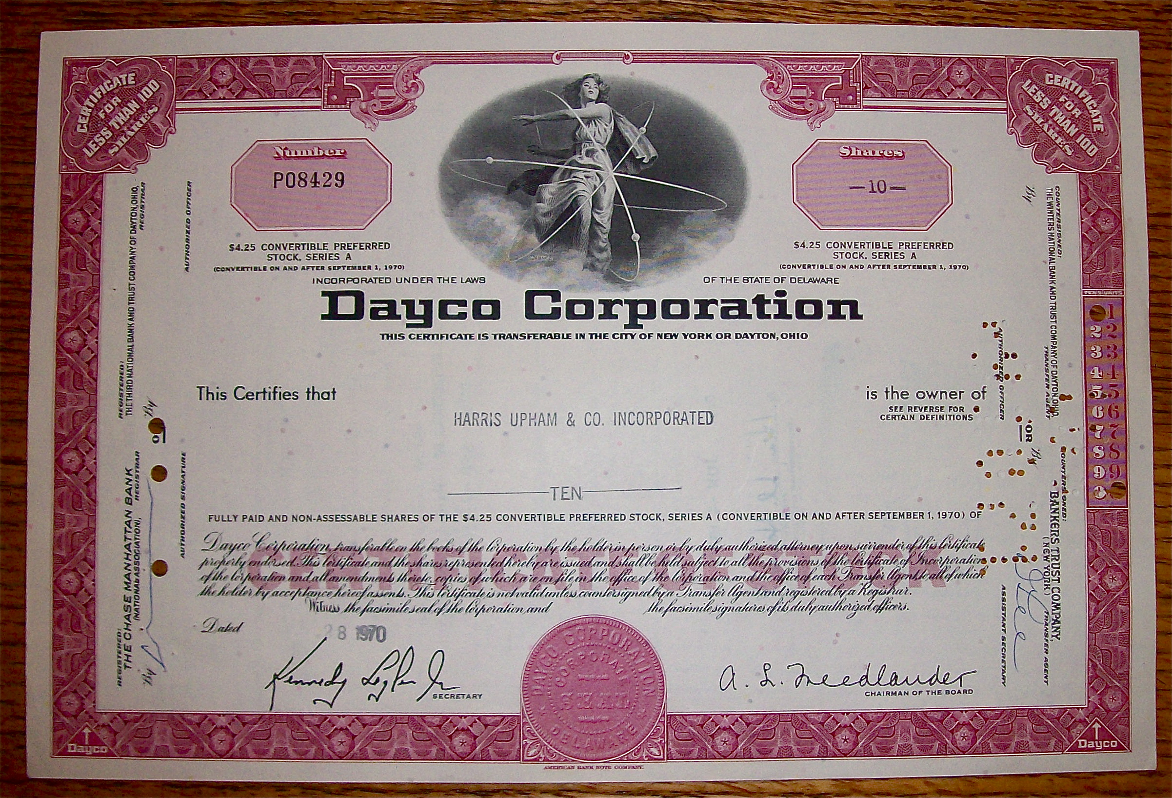 1970 Dayco Corporation Stock Certificate
