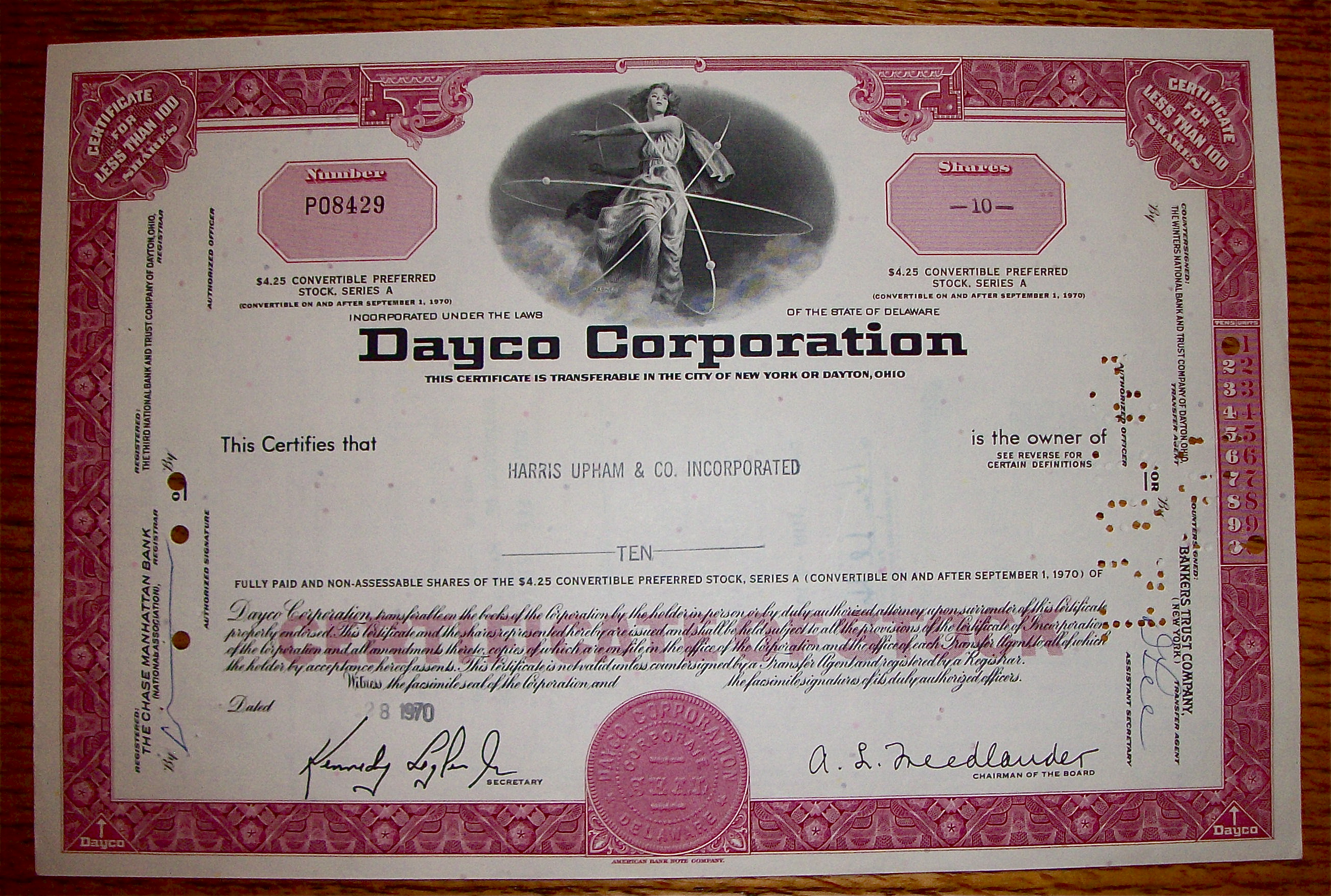 1970 Dayco Corporation Stock Certificate