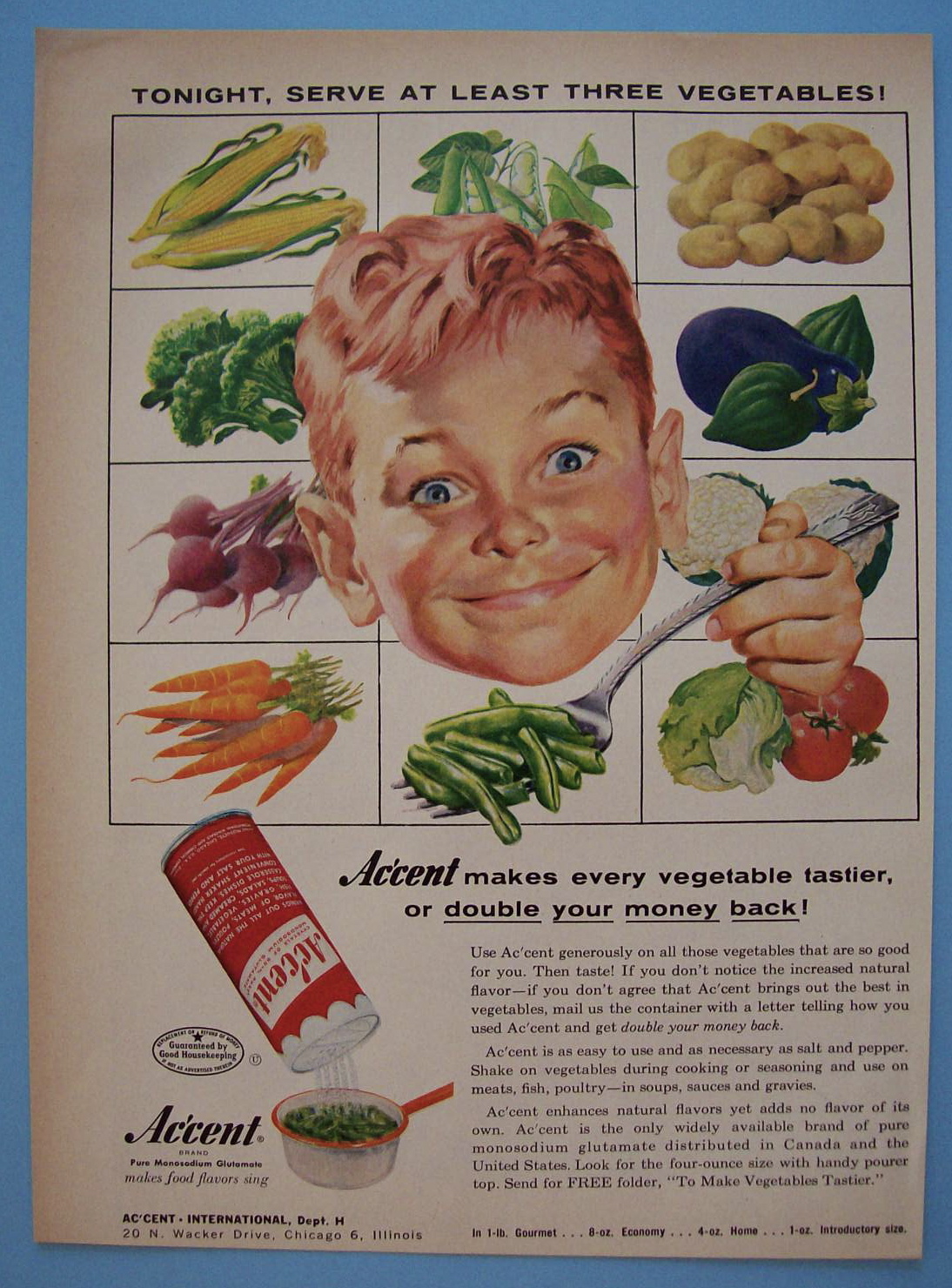 1955 Accent with Boy Smiling with Vegetables on a Fork