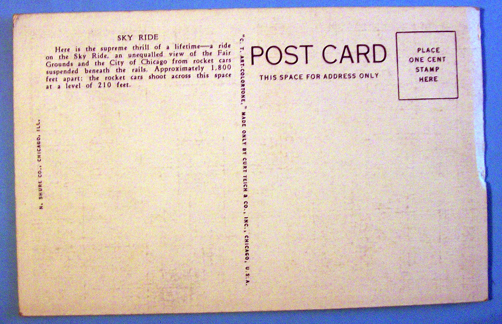 Rocket Cars Crossing Lagoon Postcard (Chicago Fair)