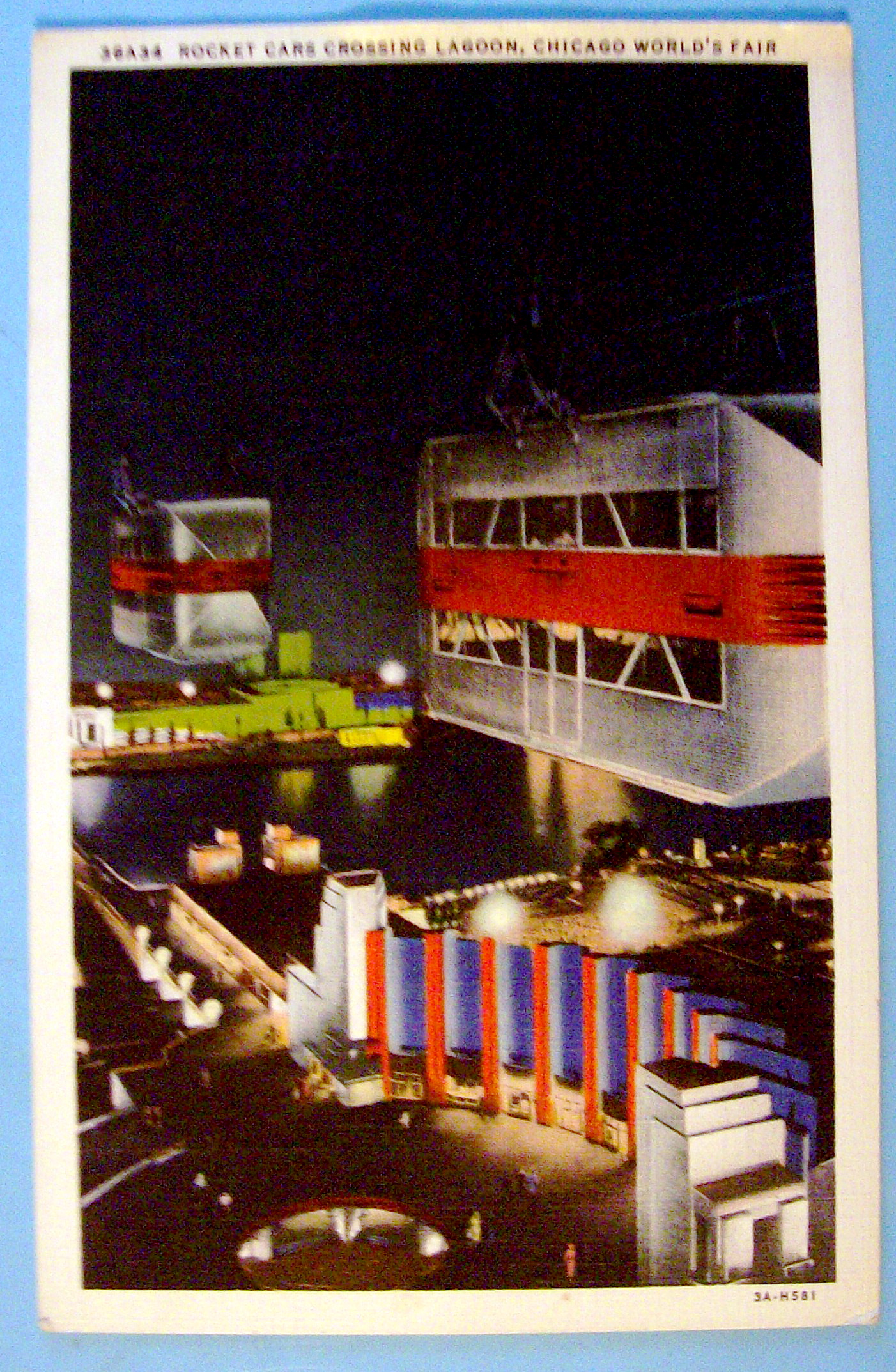 Rocket Cars Crossing Lagoon Postcard (Chicago Fair)