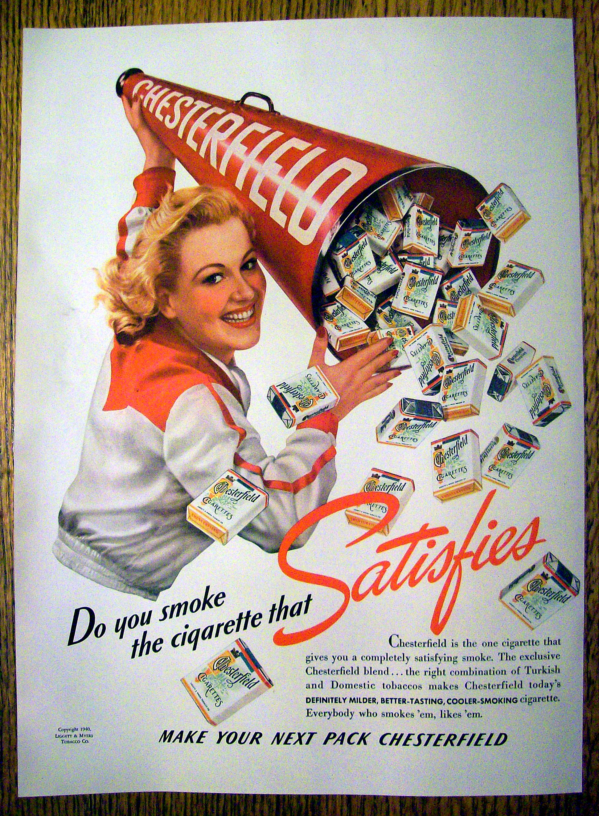 1940 Chesterfield Cigarettes with Woman & Bull Horn