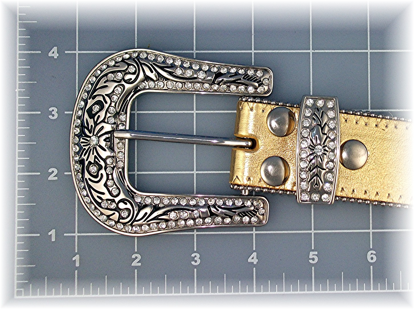 Gold Leather Crystal Fleur De Lis Belt