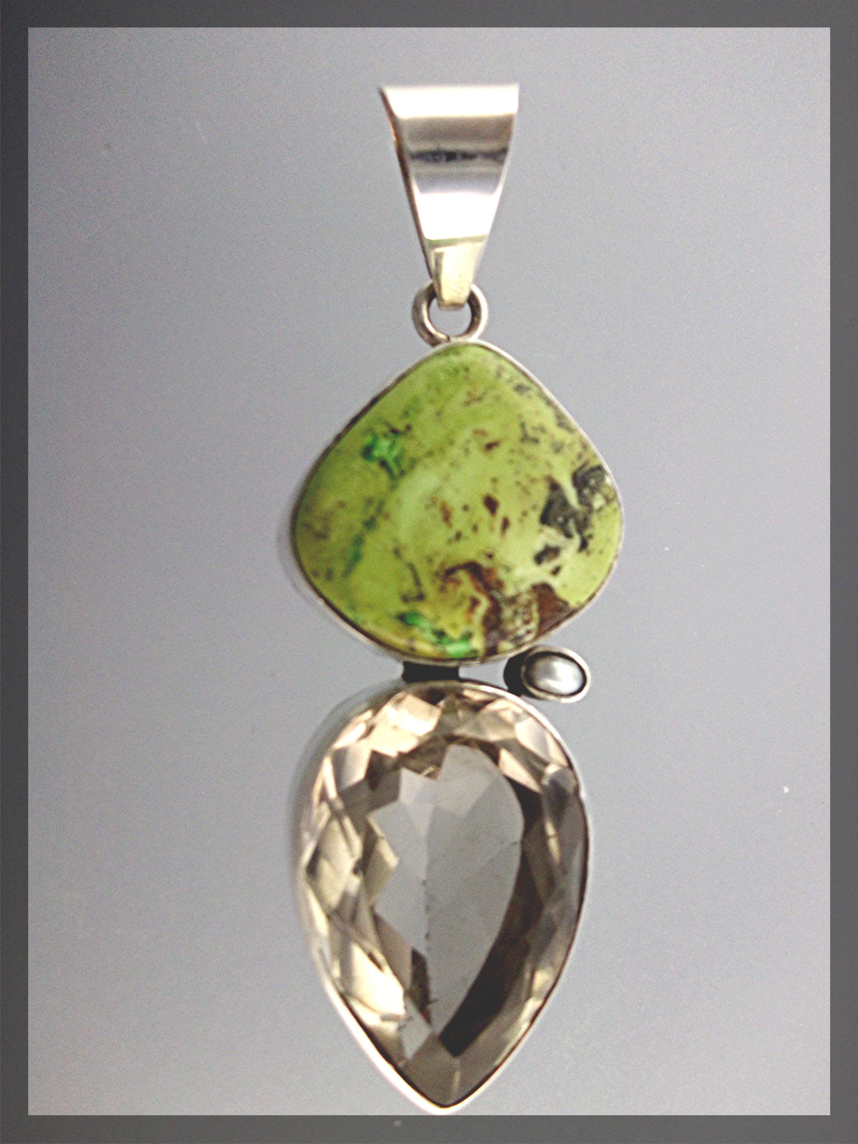 Navajo Gaspeite Quartz Pearl Sterling Silver R BENNETT