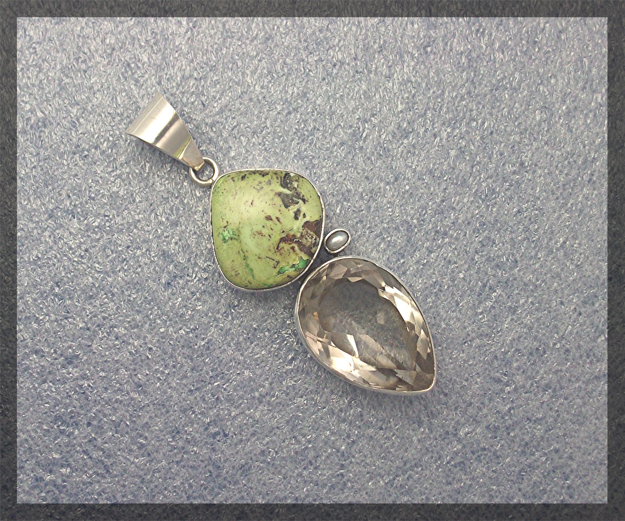 Navajo Gaspeite Quartz Pearl Sterling Silver R BENNETT