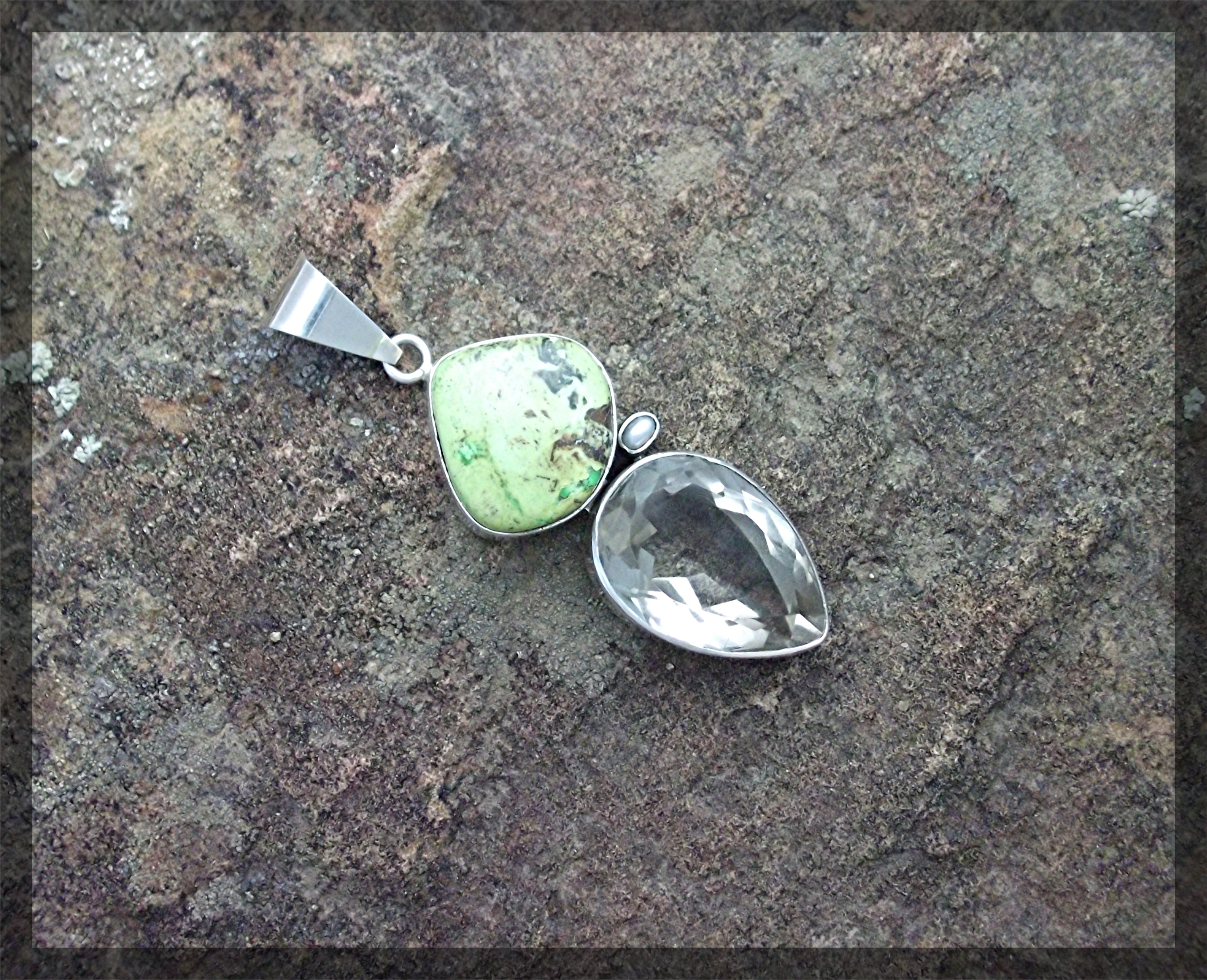 Navajo Gaspeite Quartz Pearl Sterling Silver R BENNETT