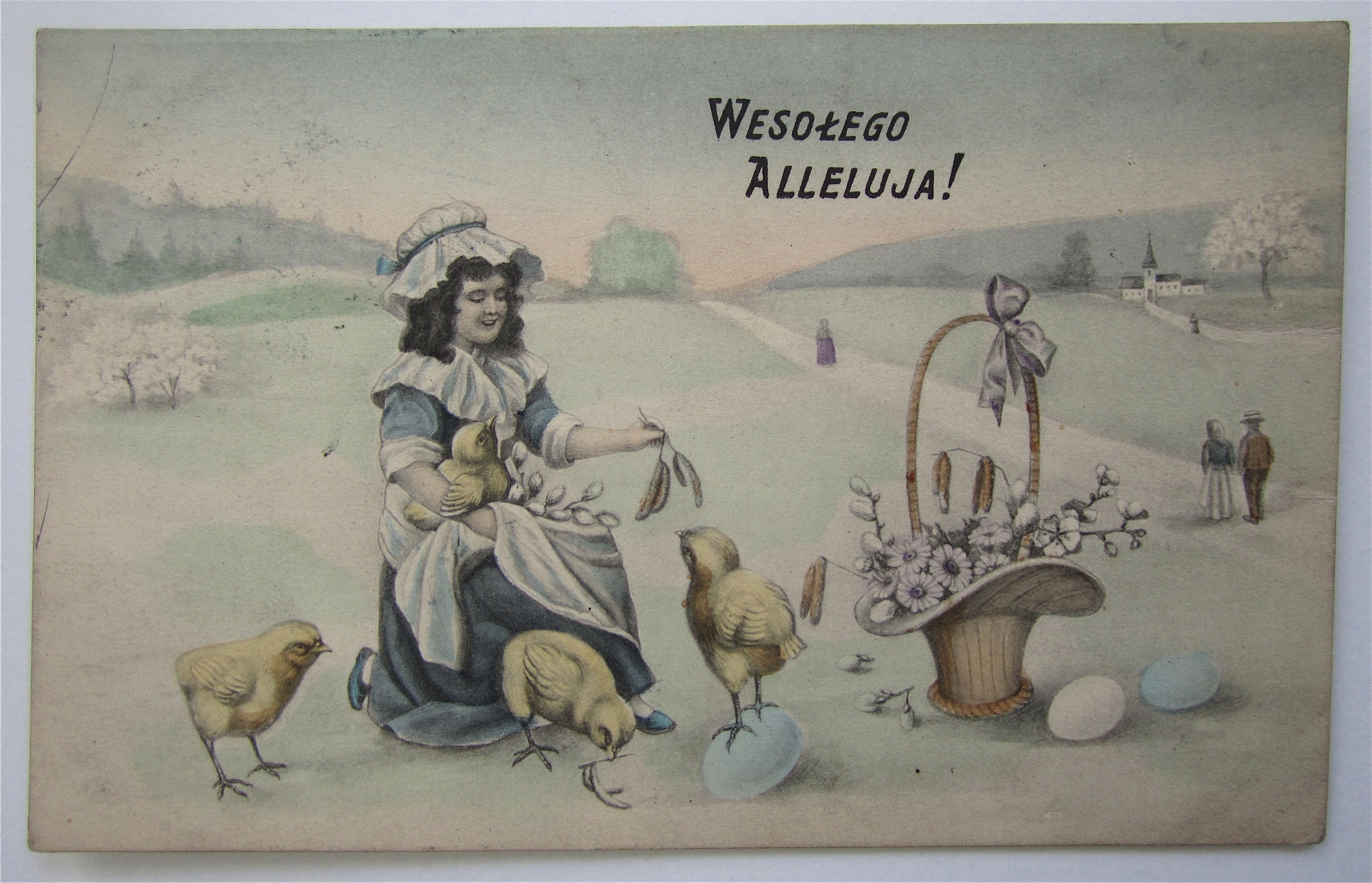 Woman Feeding Birds Postcard