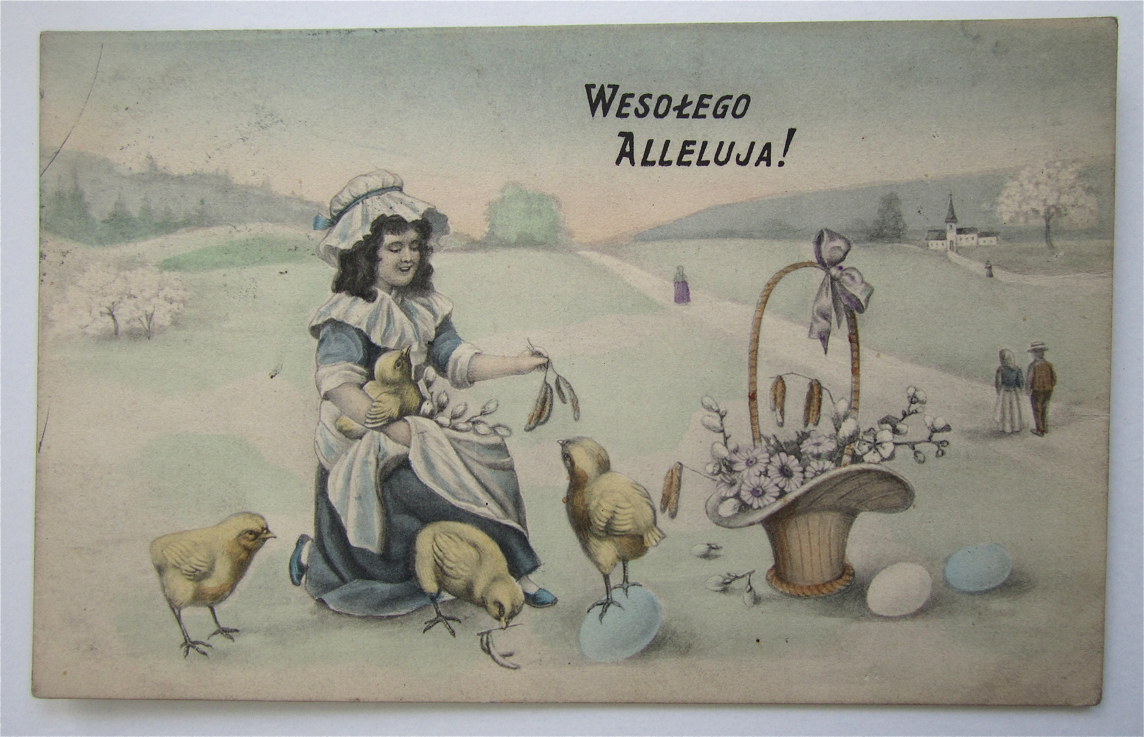 Woman Feeding Birds Postcard