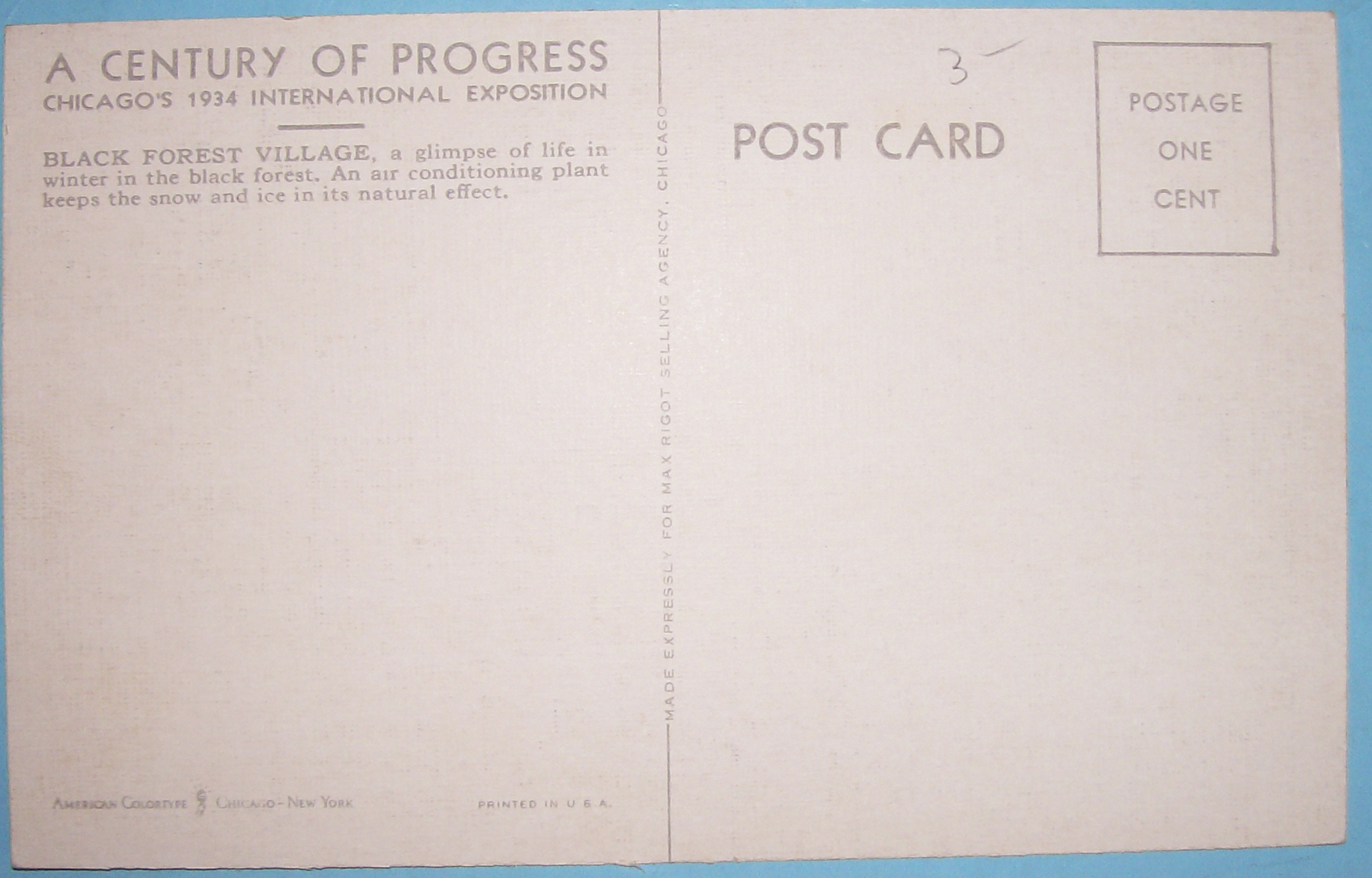 Postcard of Black Forest Village (Century Of Progress)
