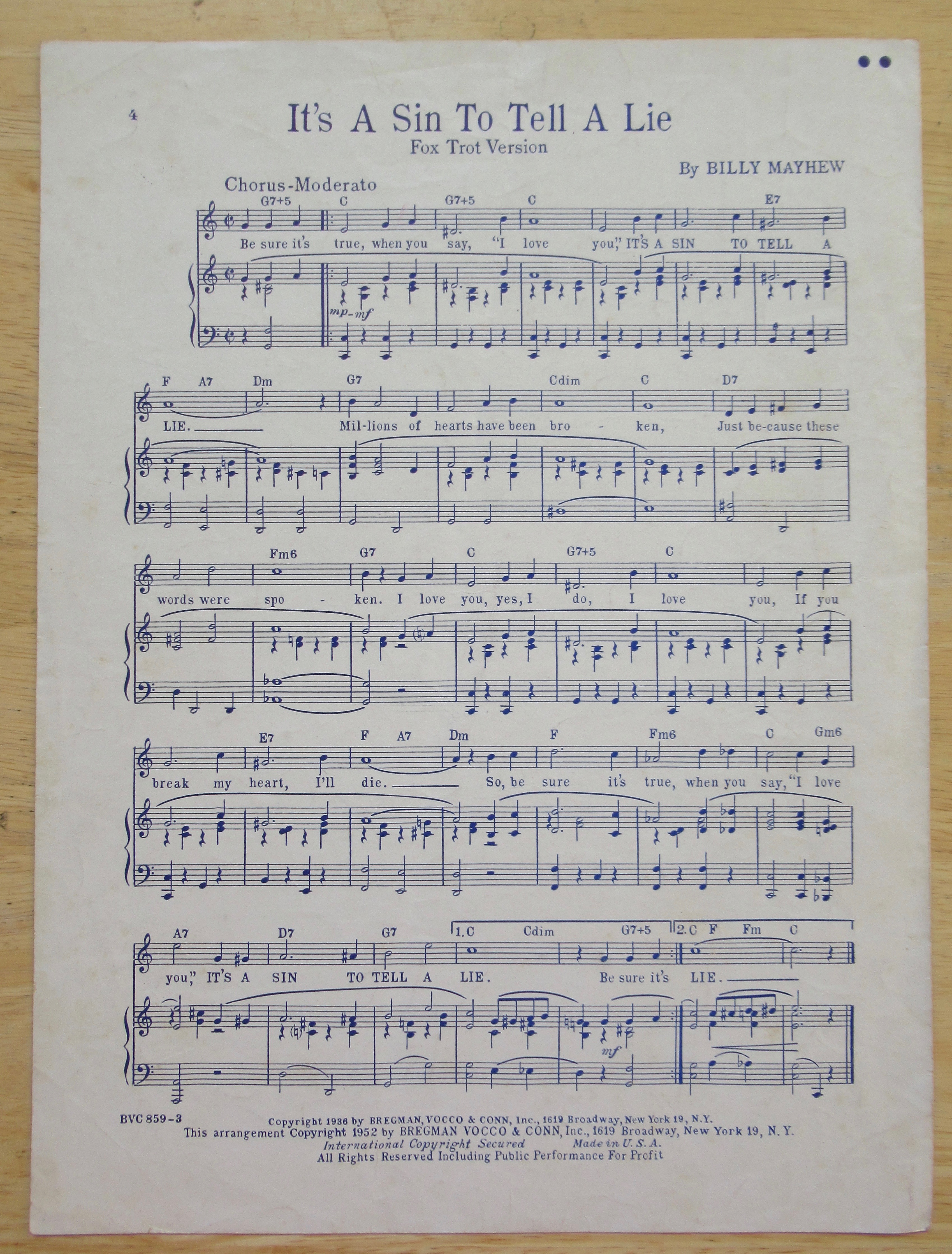 1952 It's A Sin To Tell A Lie (Somethin' Smith)