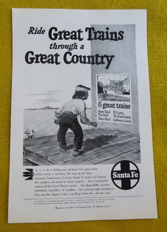 1950 Santa Fe Trains With Indian Man Looking At A Train Schedule