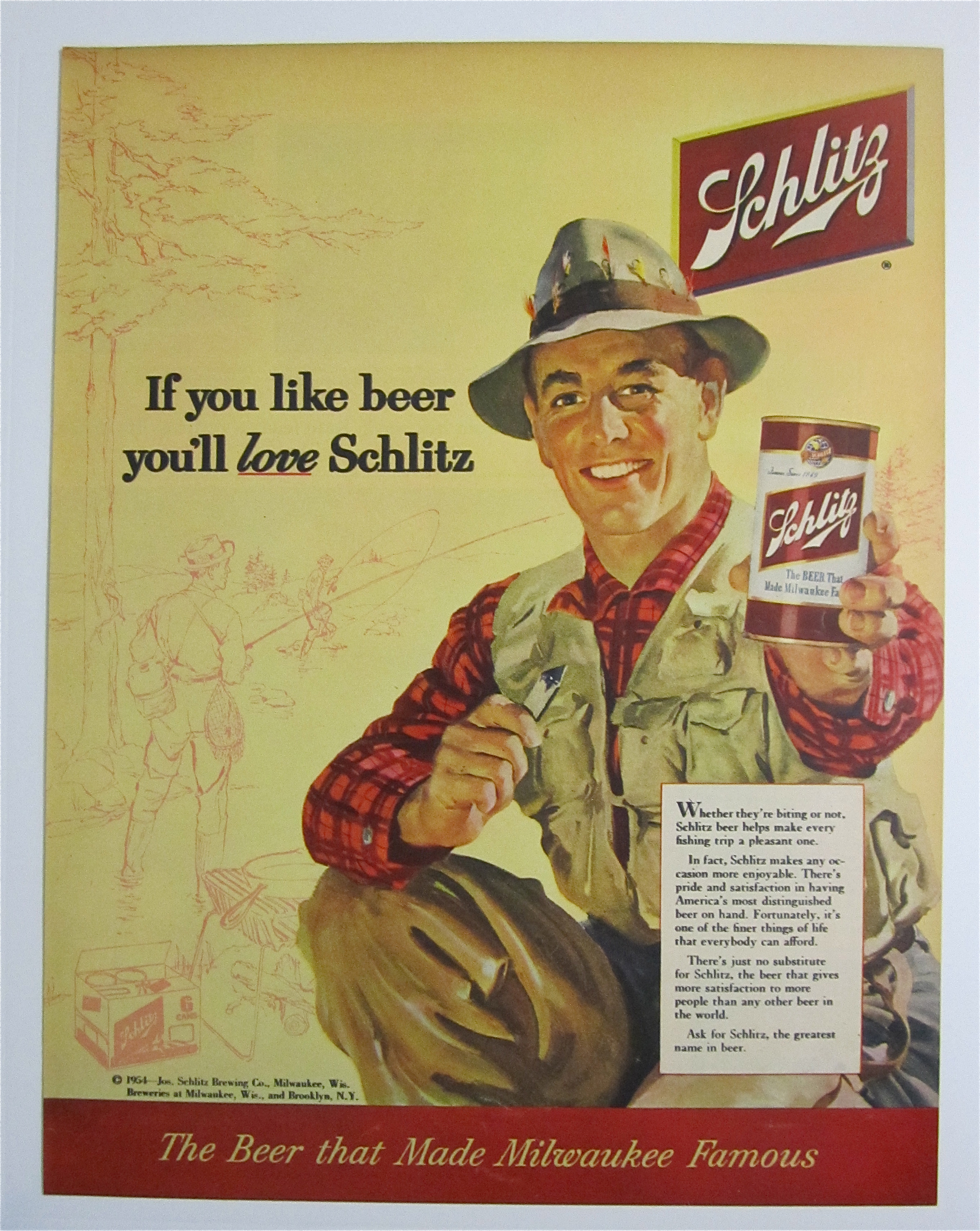 1954 Schlitz Beer with Man Holding a Glass of Beer