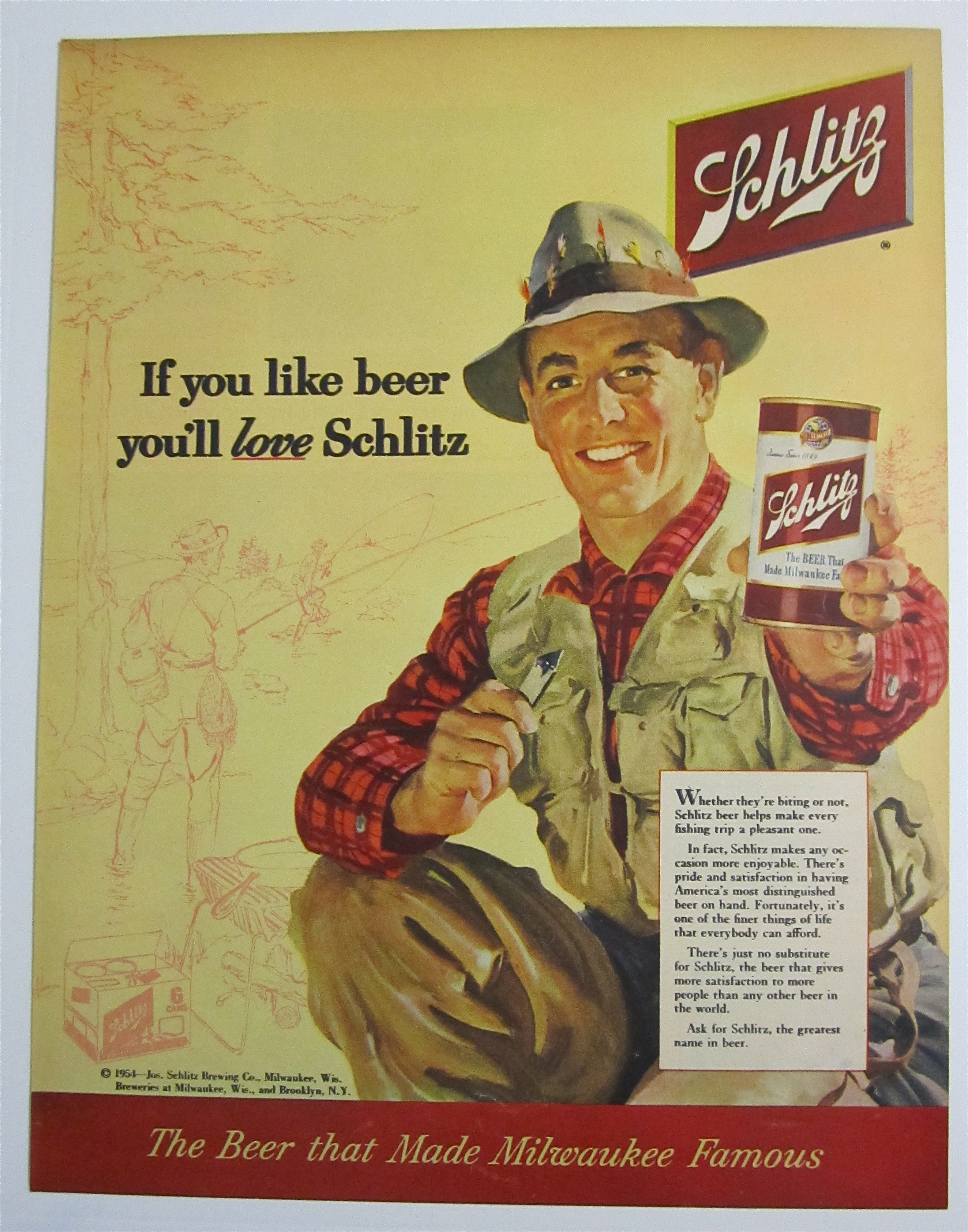 1954 Schlitz Beer with Man Holding a Glass of Beer