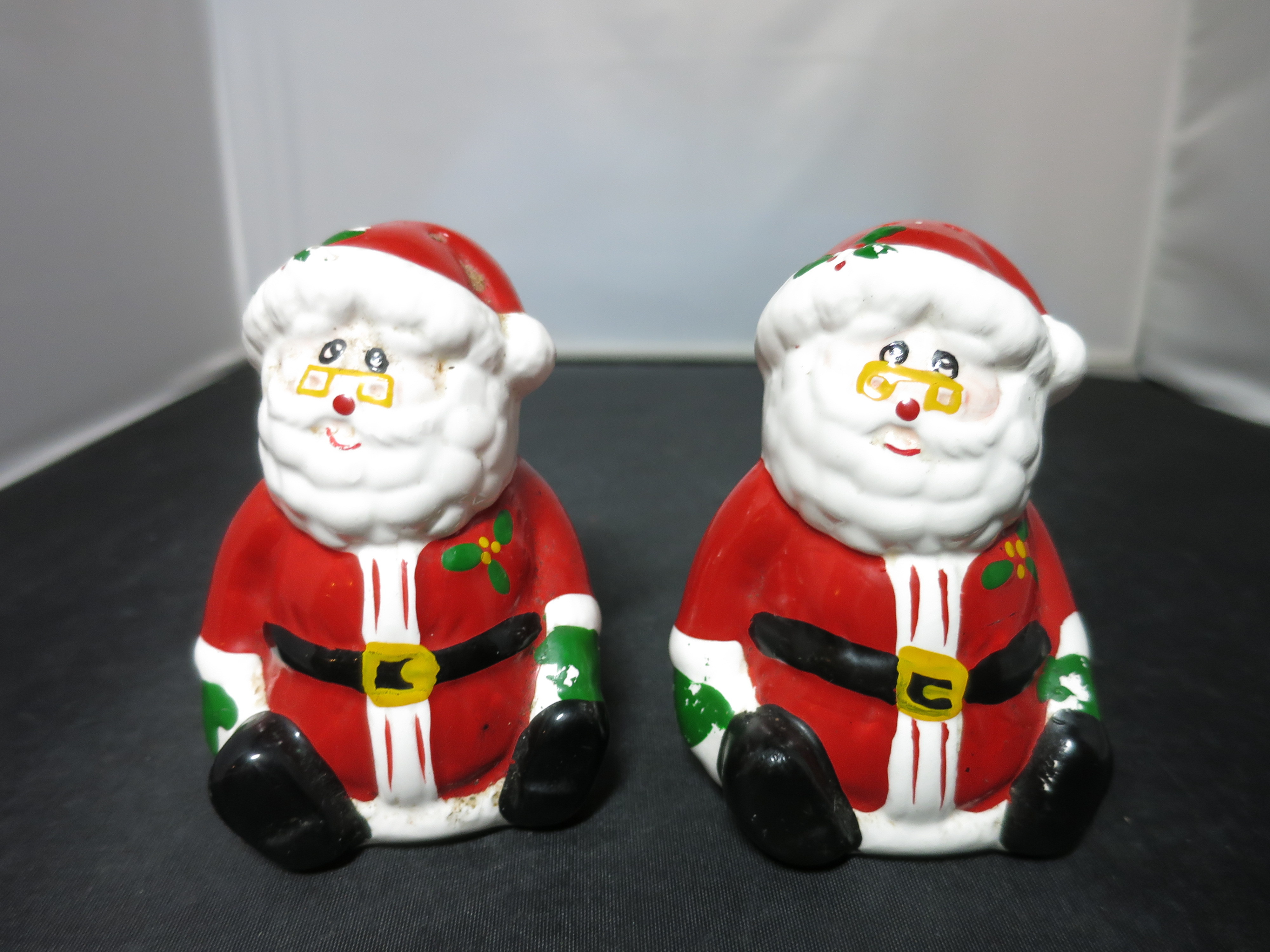 Vintage Santa Salt and Pepper Shakers Santa Sitting by Action