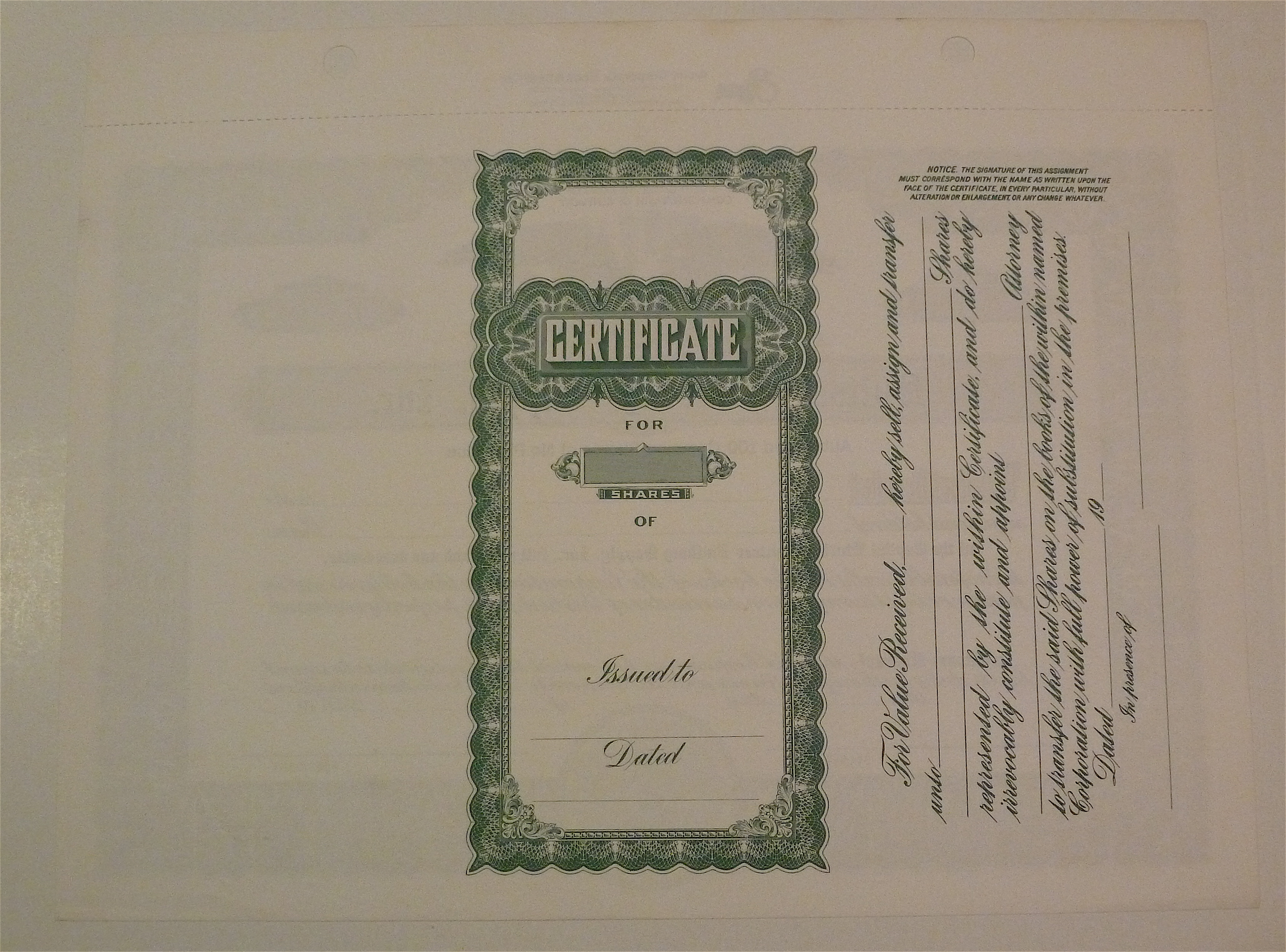 Spitser Building Supply Inc. Stock Certificate