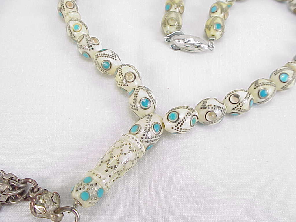 Masbaha Prayer Worry Bead Necklace - Turquoise & Sterling Silver Inlay
