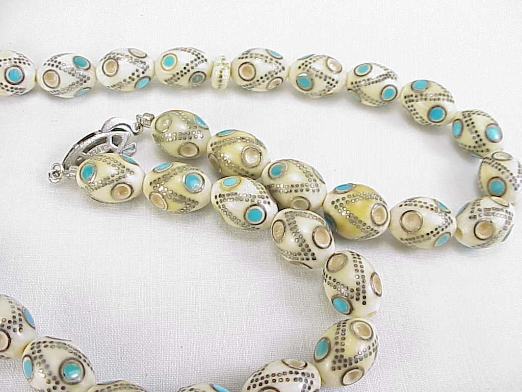 Masbaha Prayer Worry Bead Necklace - Turquoise & Sterling Silver Inlay