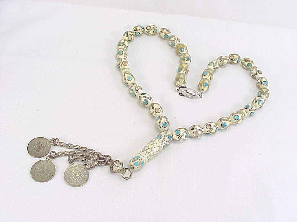 Masbaha Prayer Worry Bead Necklace - Turquoise & Sterling Silver Inlay
