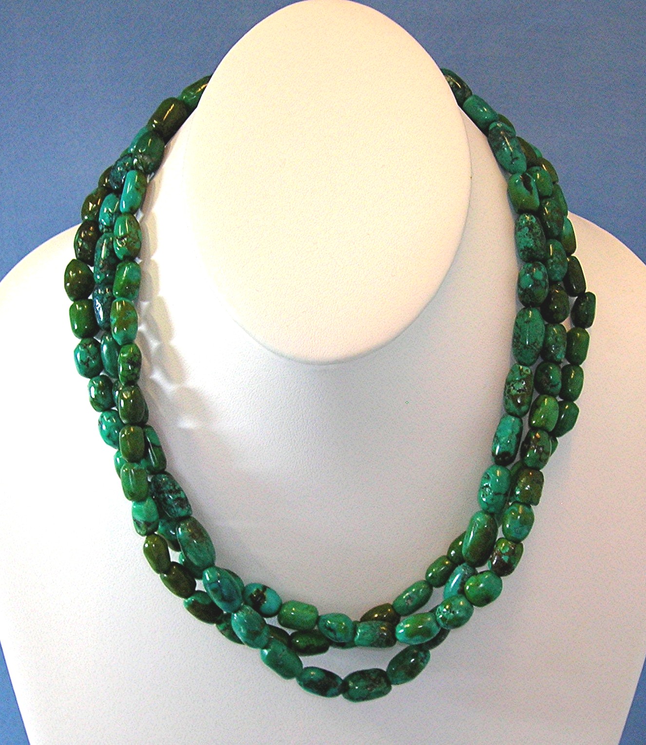 Turquoise Blue Green Sterling Silver Clasp Necklace