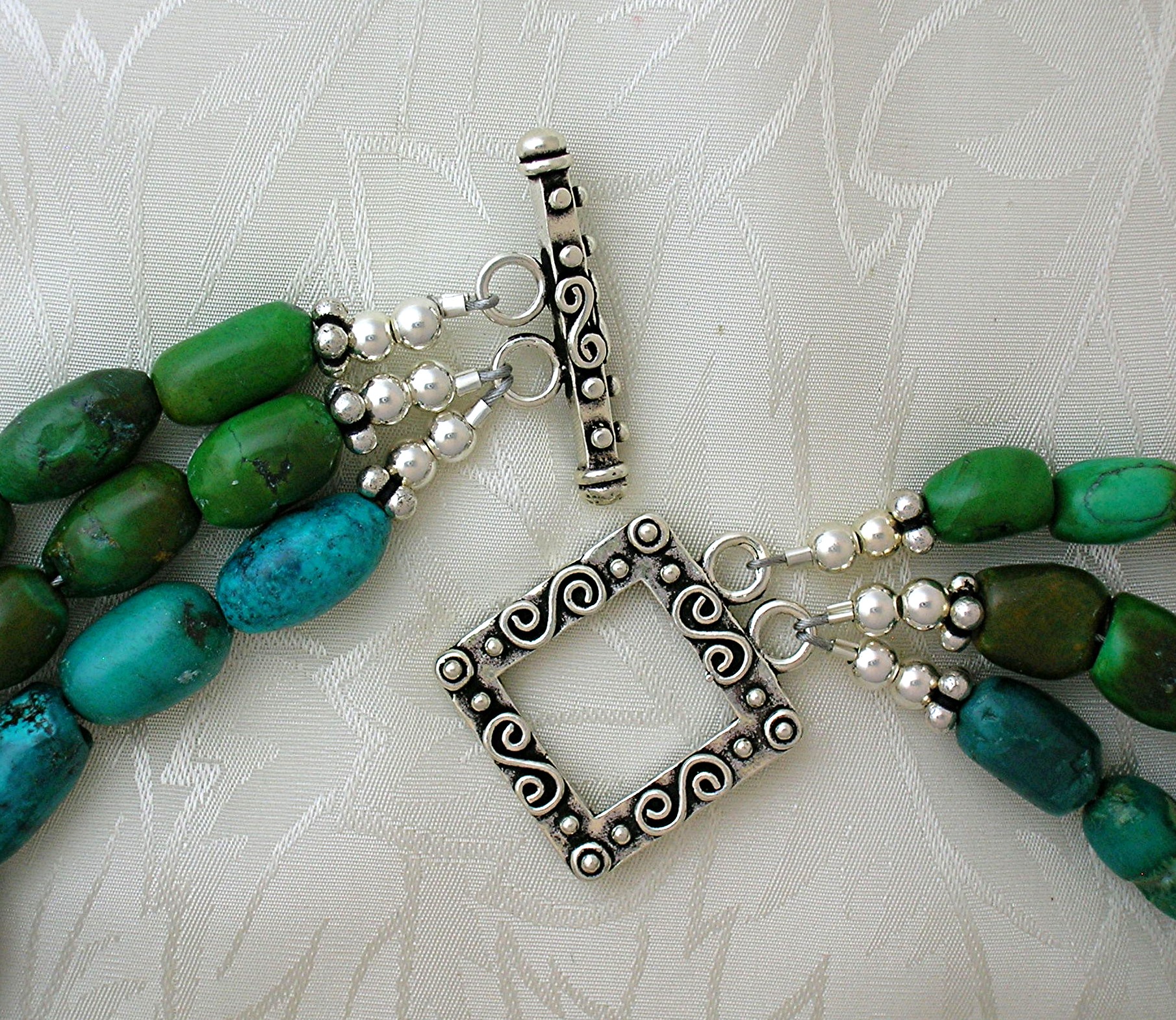 Turquoise Blue Green Sterling Silver Clasp Necklace