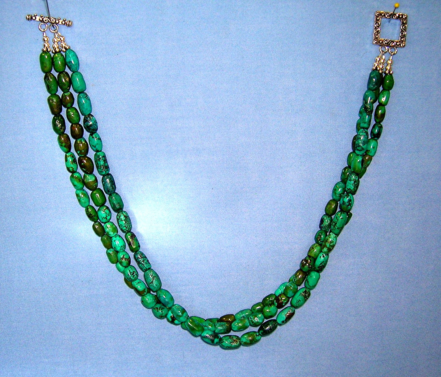 Turquoise Blue Green Sterling Silver Clasp Necklace