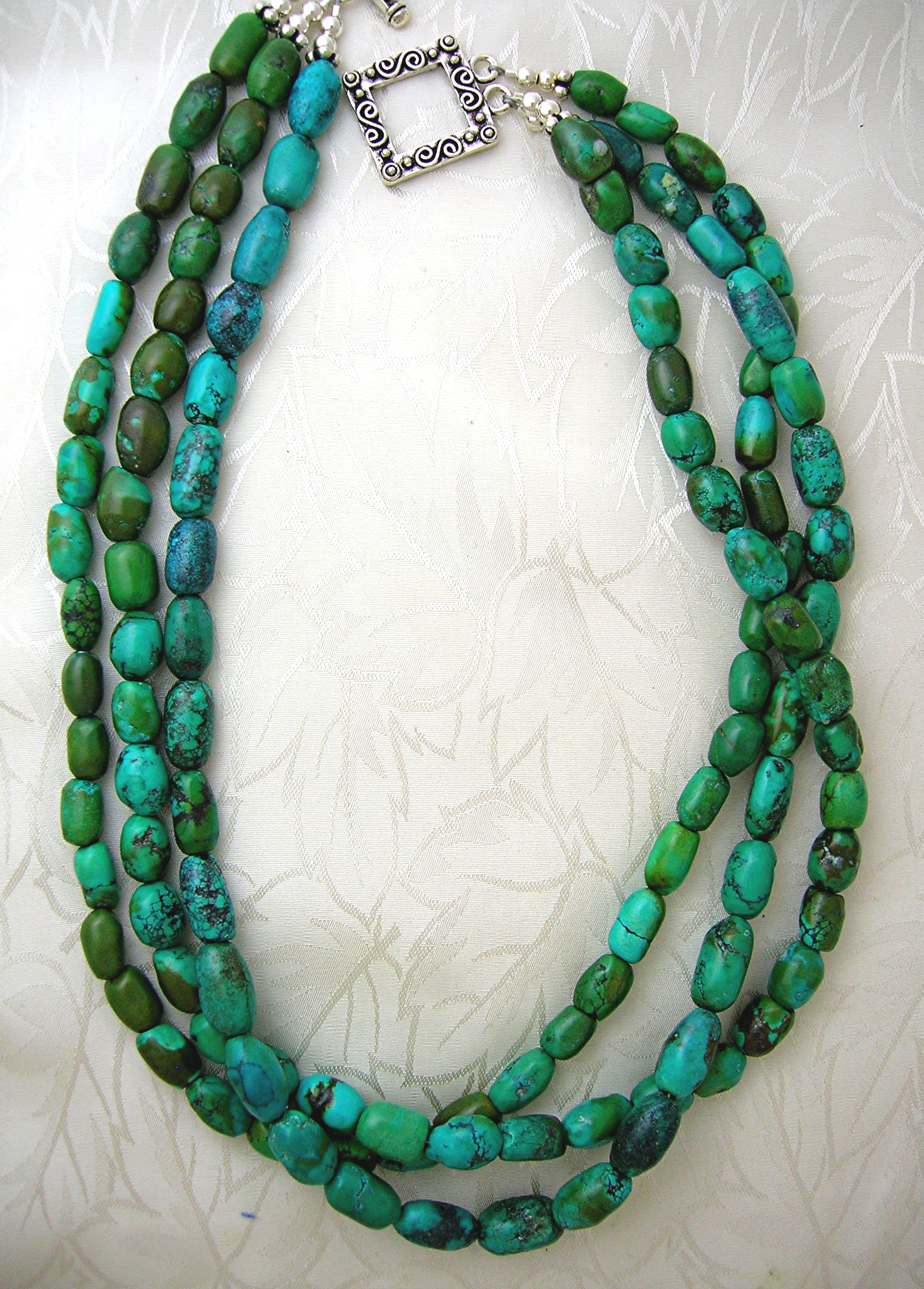 Turquoise Blue Green Sterling Silver Clasp Necklace