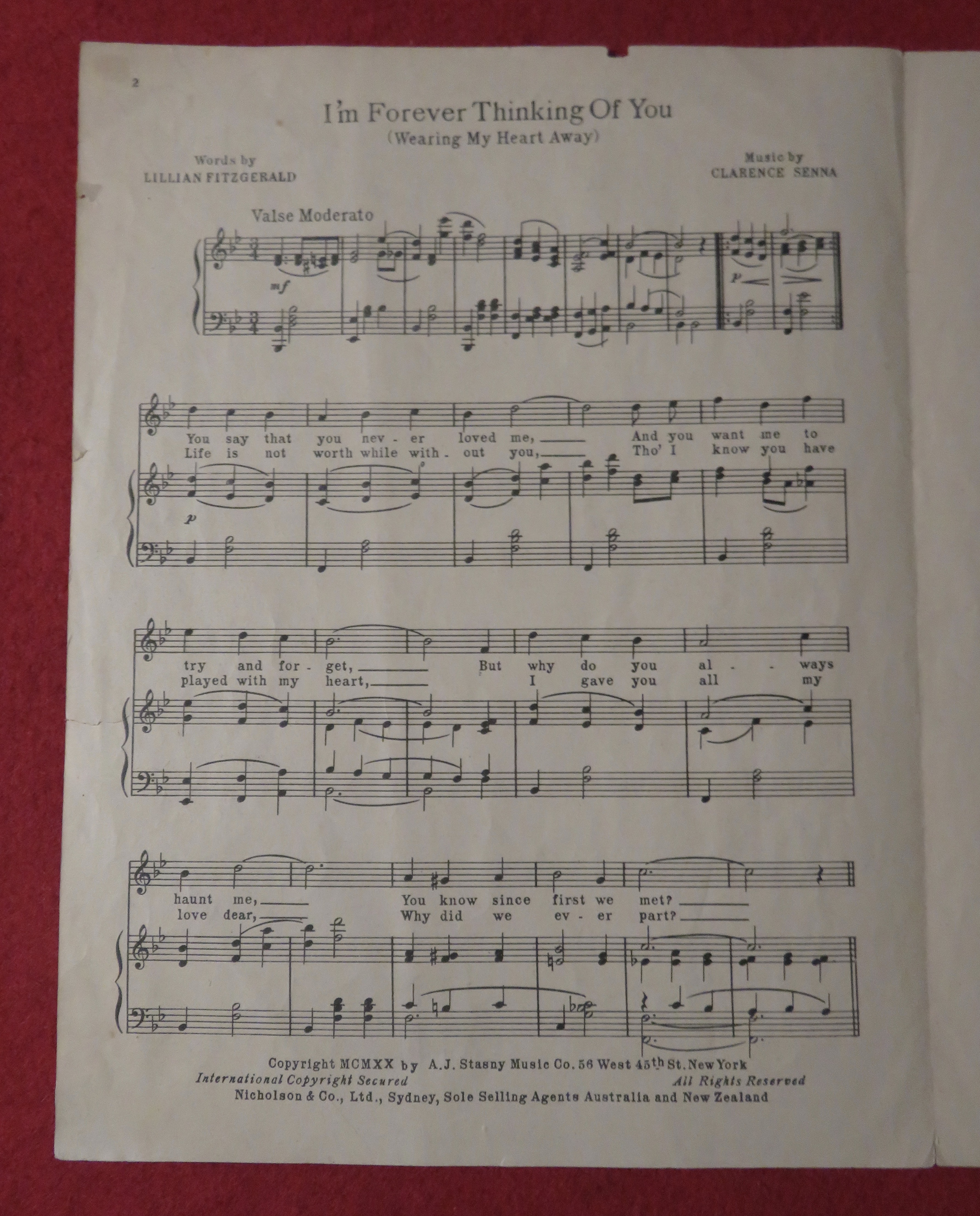 1920 Sheet Music I'm Forever Thinking Of You Rolf Cover
