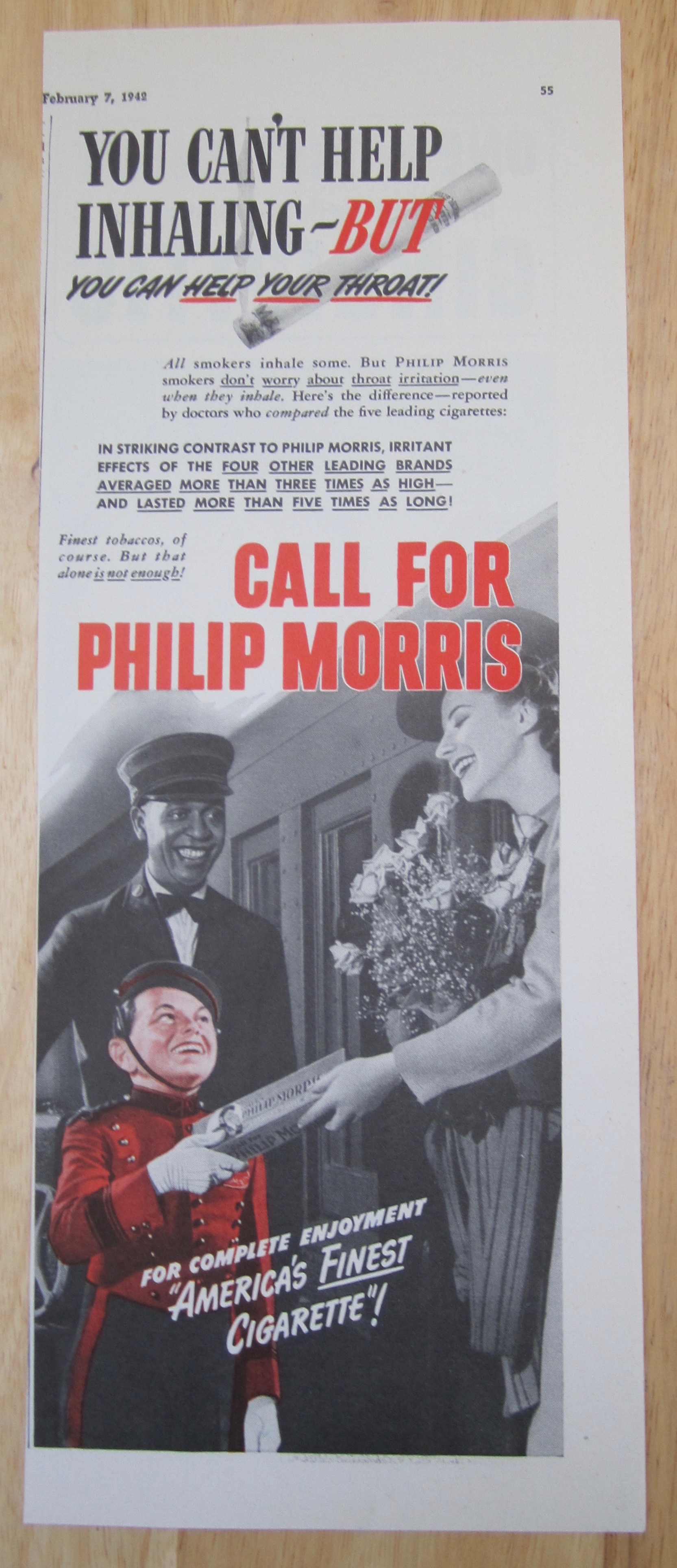 1942 Philip Morris Cigarettes w/Bellboy, Woman & Porter