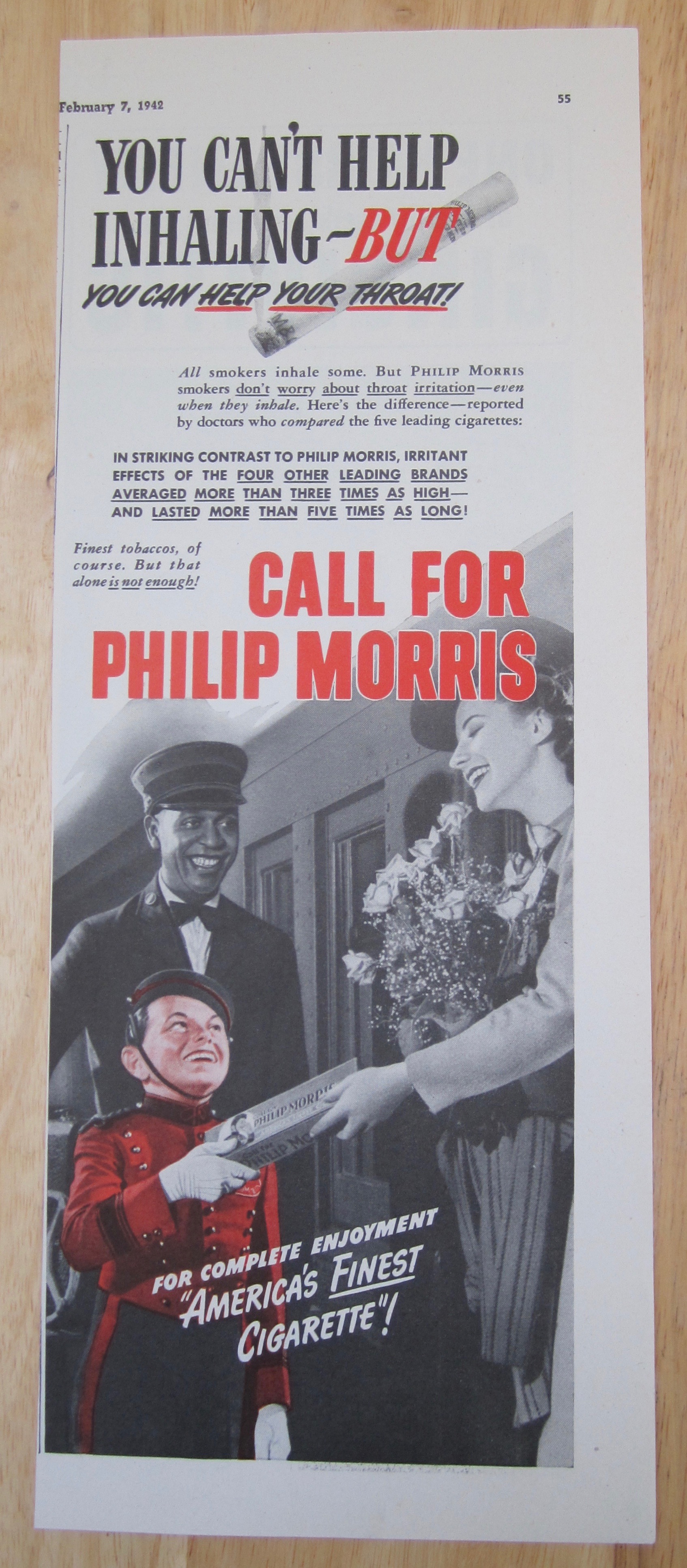 1942 Philip Morris Cigarettes w/Bellboy, Woman & Porter