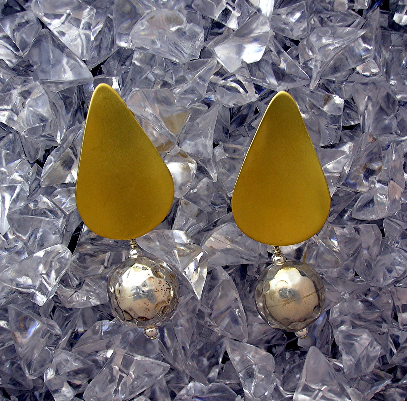 Sterling Silver Mexico Vermeil Hammered Dangle Earrings