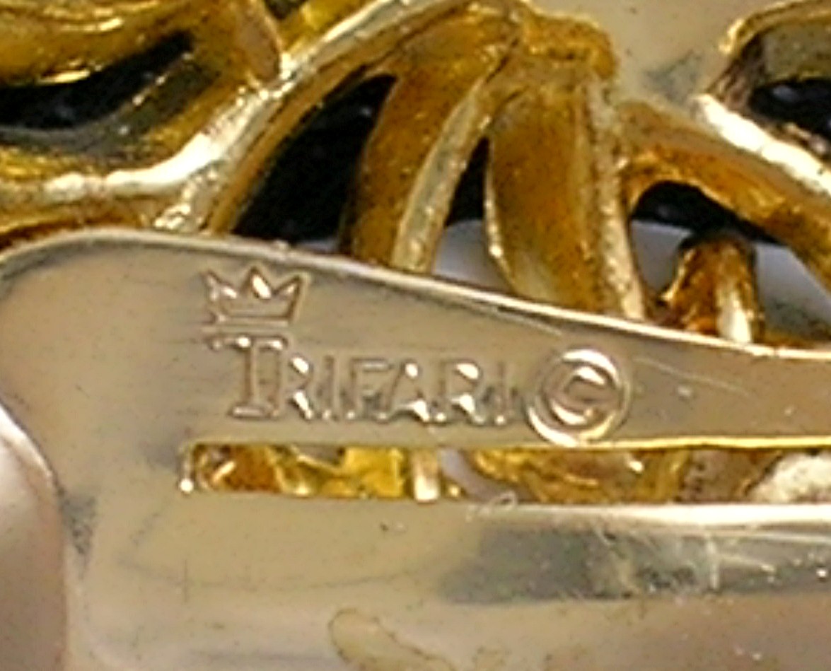 Crown Trifari Gold and Crystal Clip Earrings