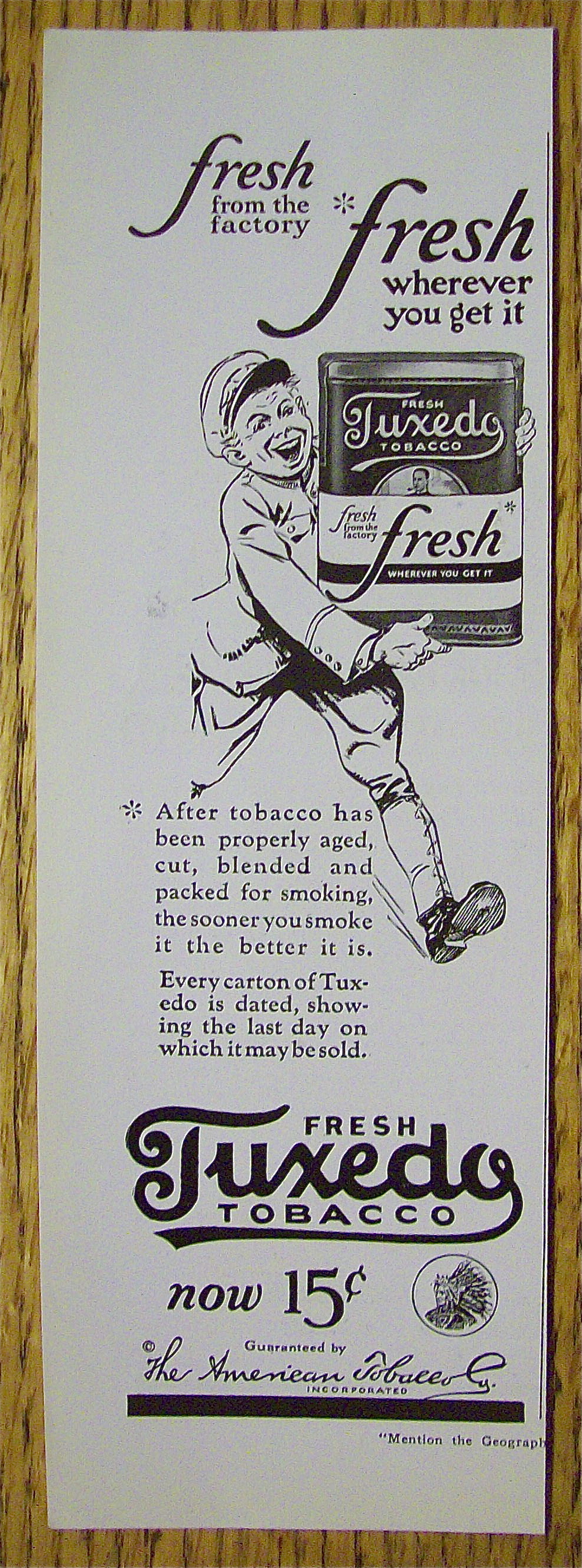 1923 Tuxedo Tobacco With Man Carrying Can Of Tobacco