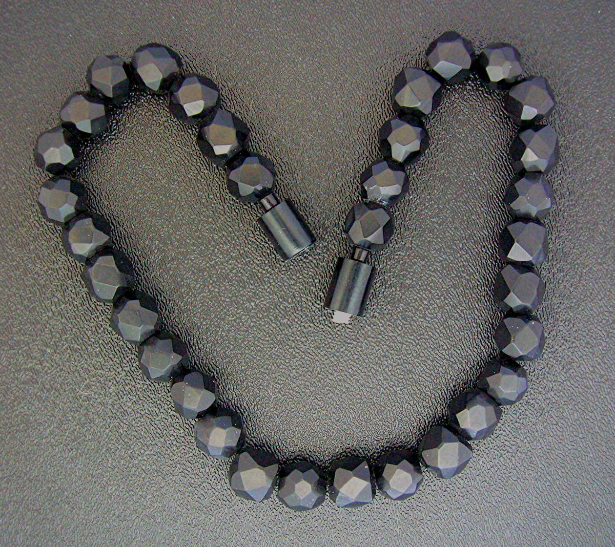 Bakelite Black Faceted 16 Inch 50s  Necklace