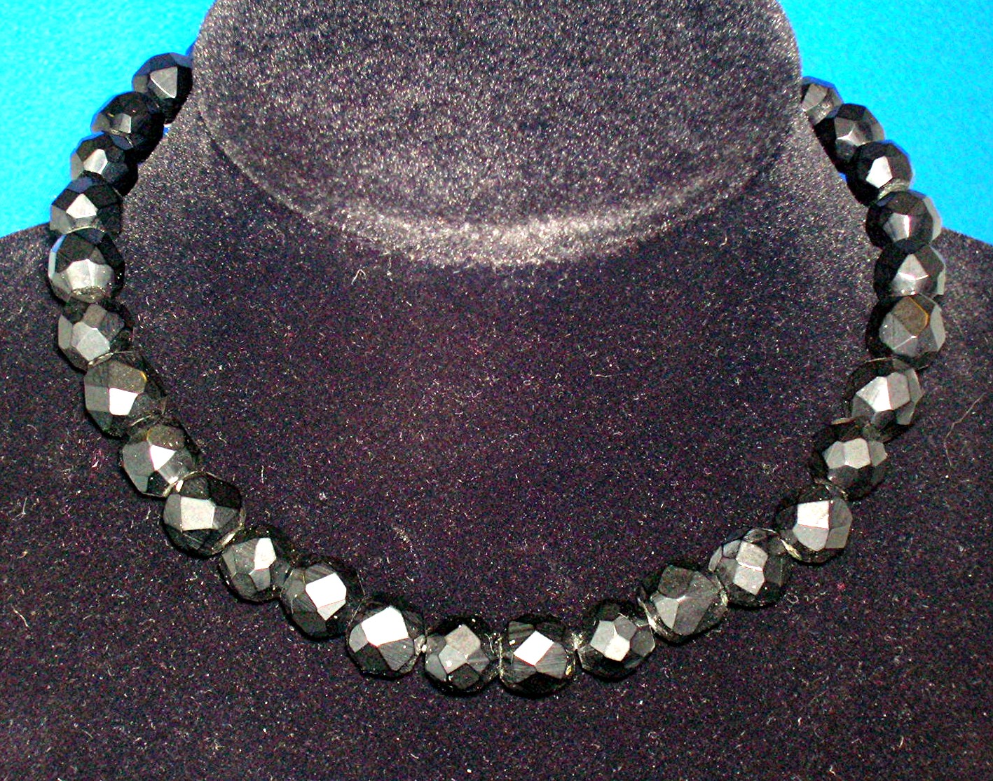 Bakelite Black Faceted 16 Inch 50s  Necklace