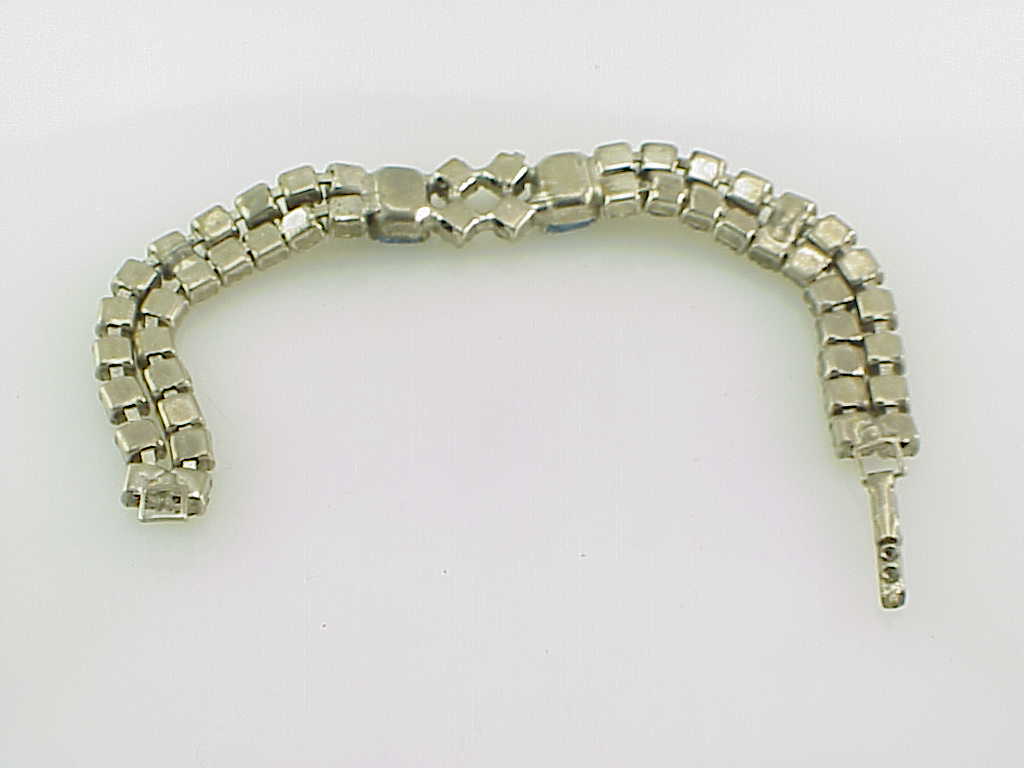 Vintage Double Row Blue And Clear Rhinestone Bracelet