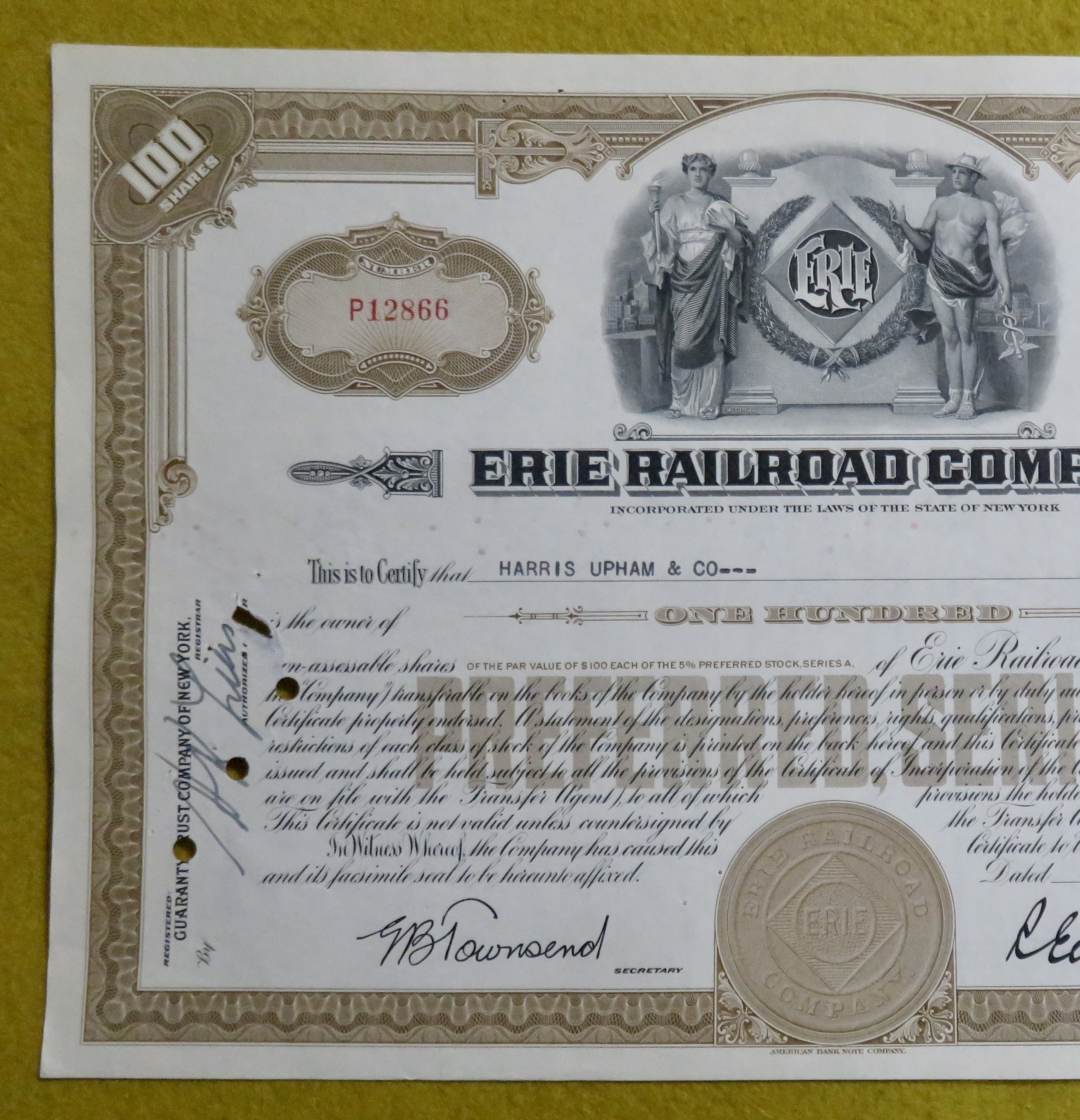 Erie Railroad Company Stock Certificate March 1, 1954