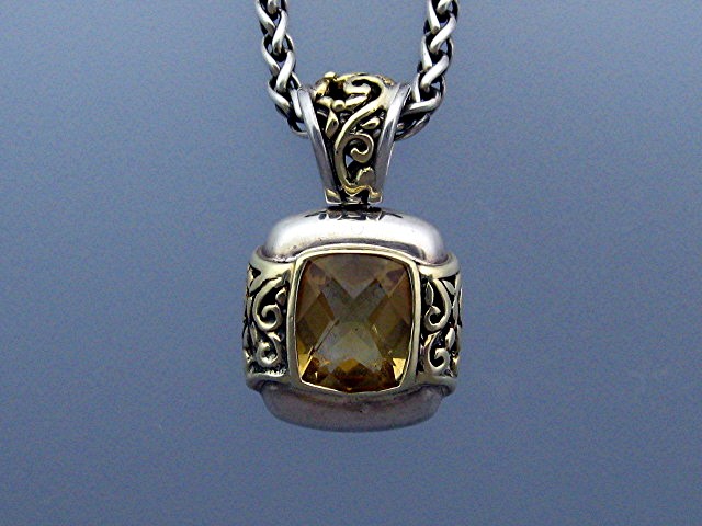 Necklace Sterling Silver 14K Gold Citrine  Marked C