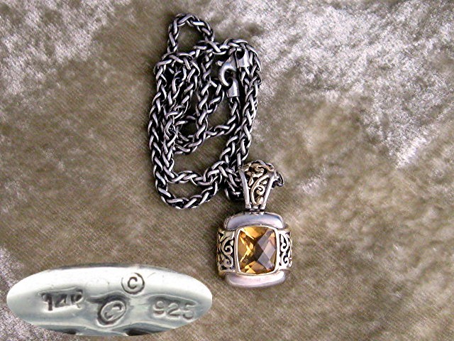 Necklace Sterling Silver 14K Gold Citrine Marked C