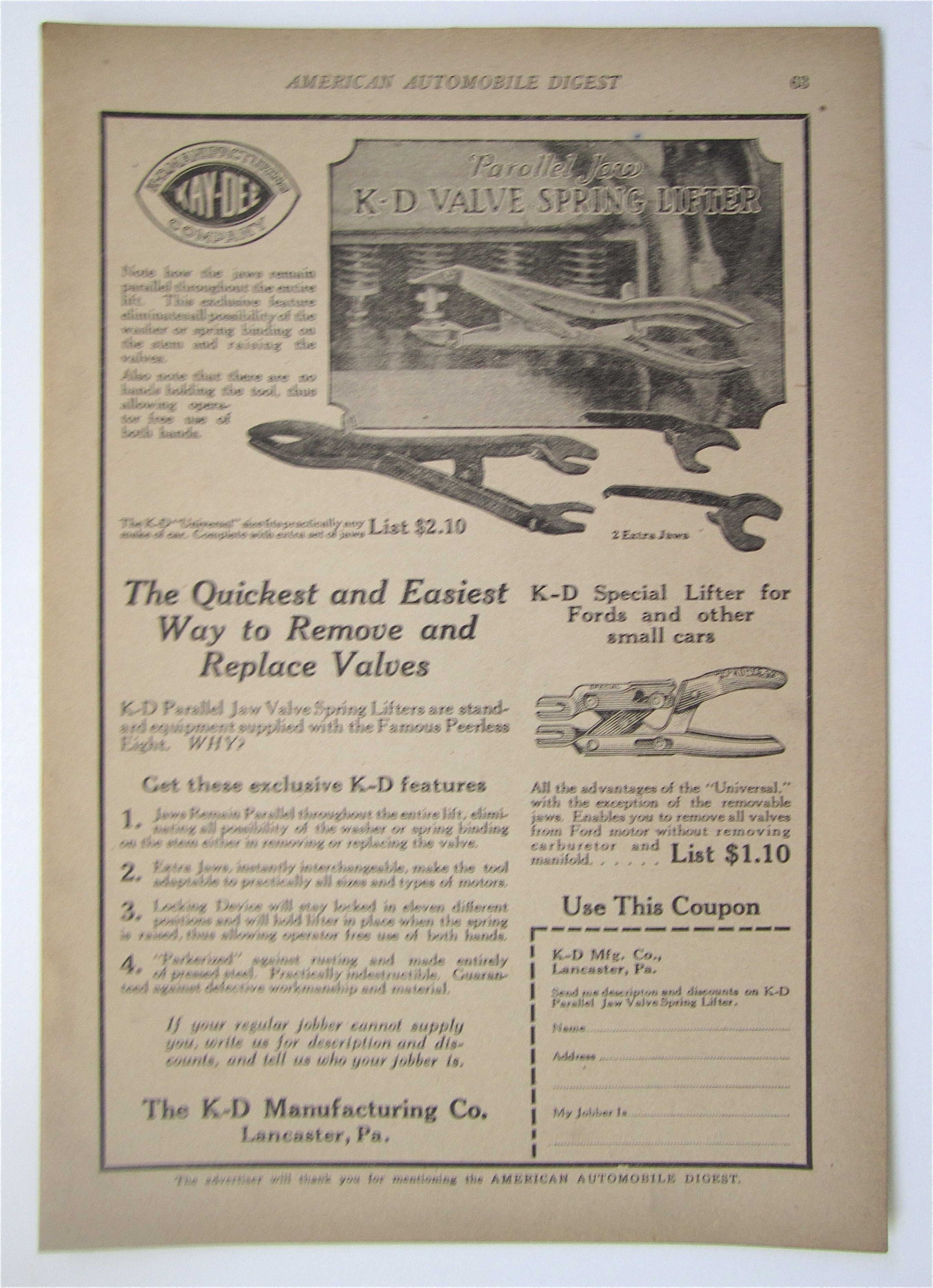 1923 K-D Valve Spring Lifter with Spring Lifter