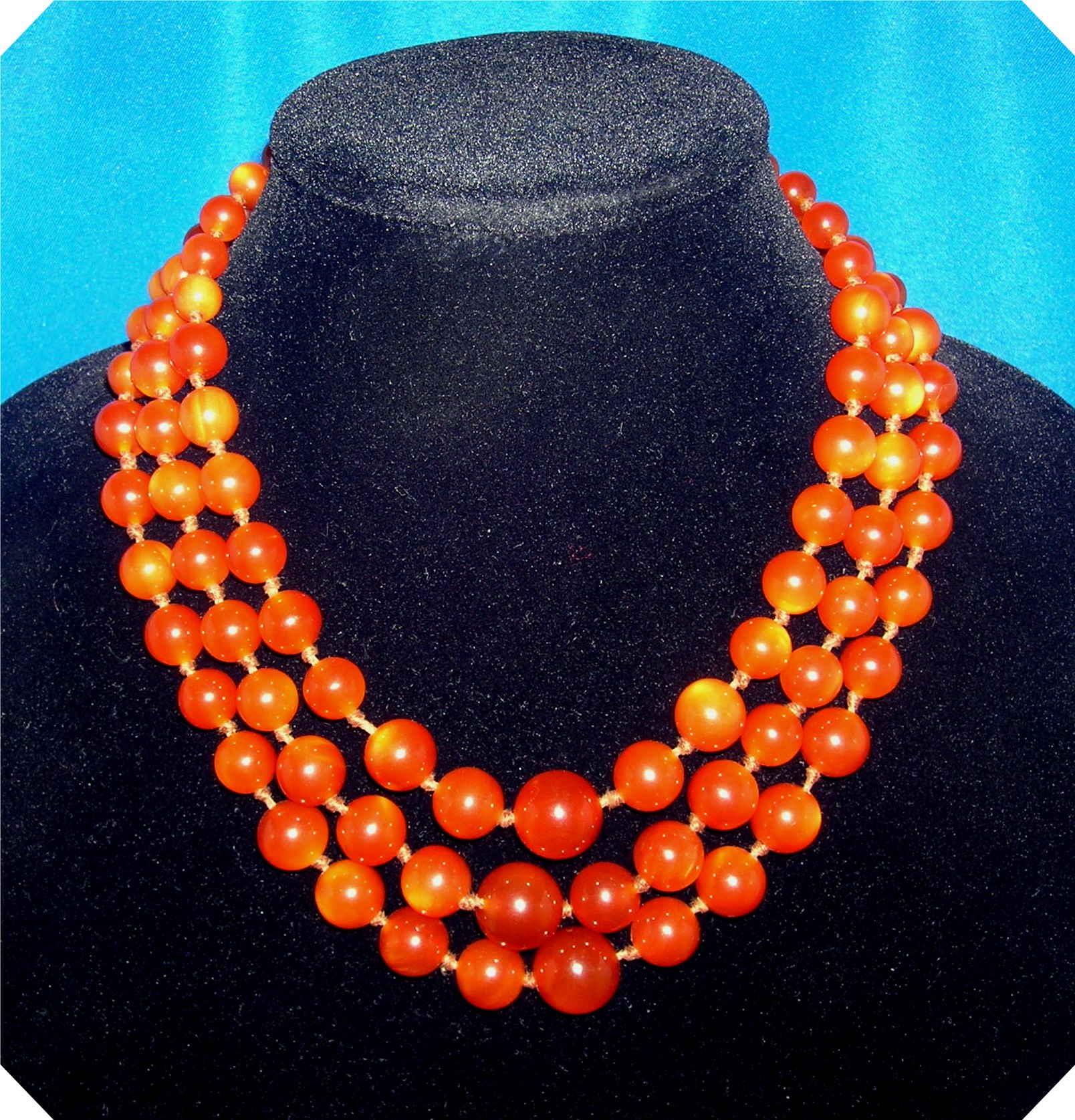 Vintage Graduated Amber Glass 3 Strand Necklace
