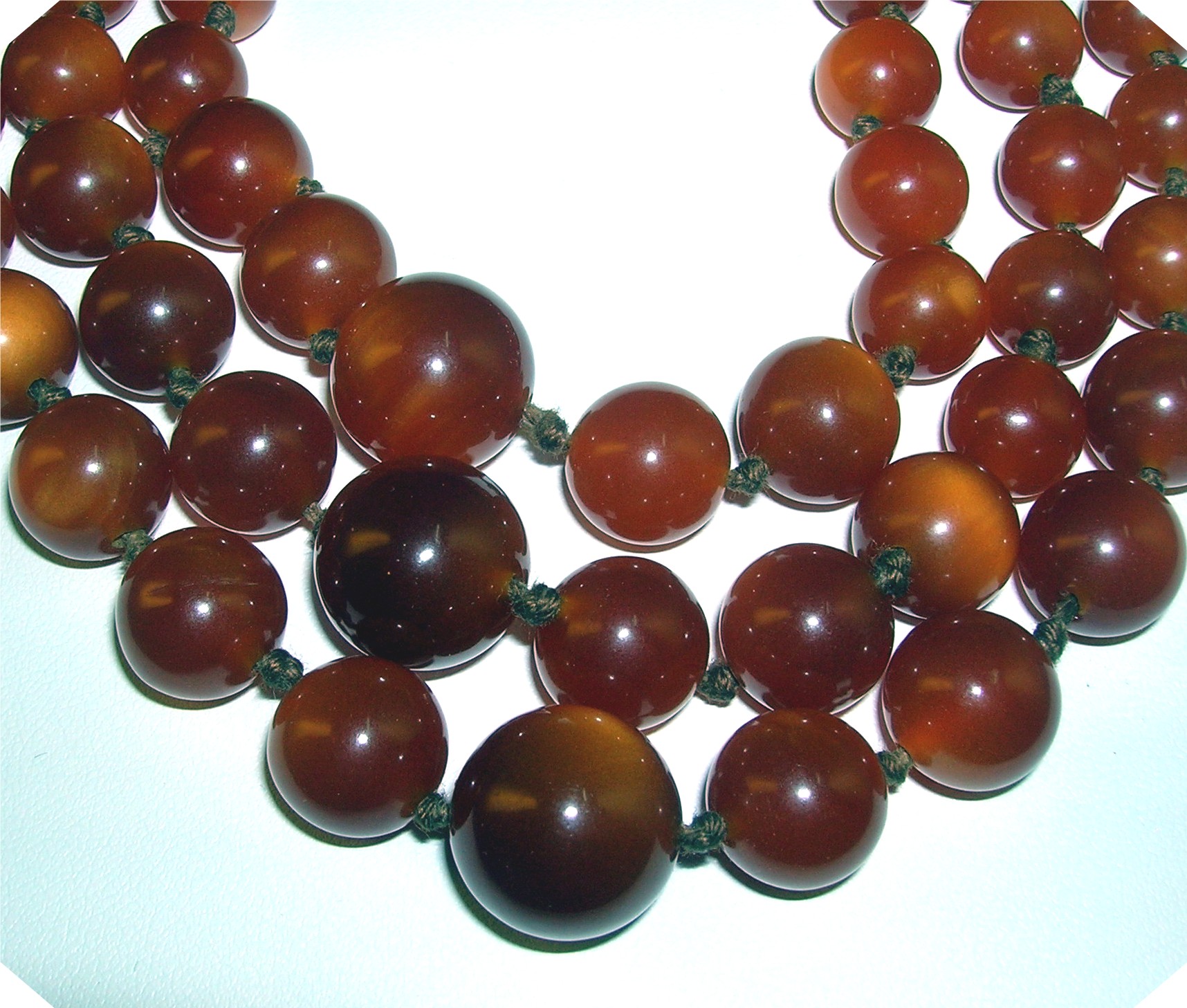 Vintage Graduated Amber Glass 3 Strand Necklace