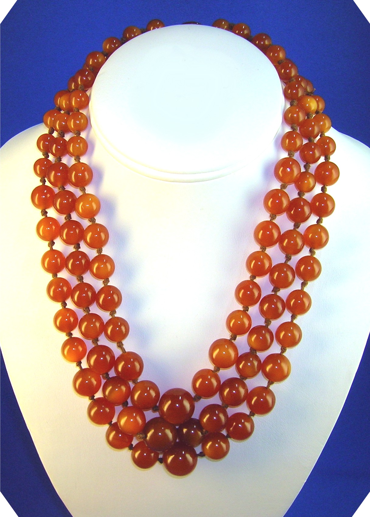 Vintage Graduated Amber Glass 3 Strand Necklace