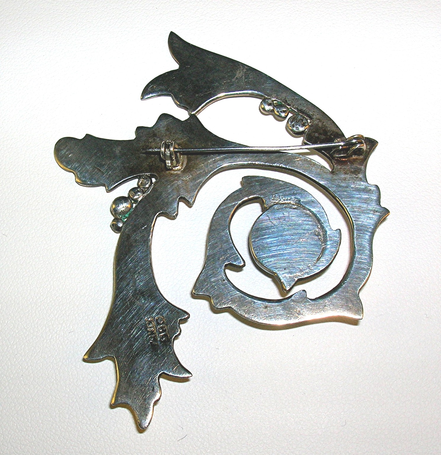 Vintage Sterling Silver 980 TAXCO Malachite Brooch