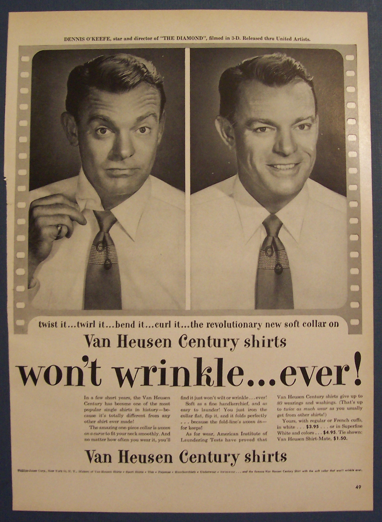 1954 Van Heusen Century Shirts w/ Dennis O' Keefe