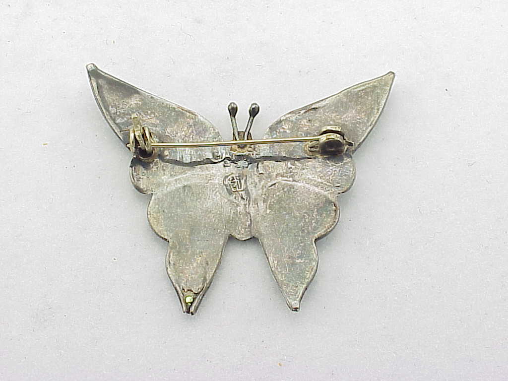 Mexican Sterling Silver Abalone Butterfly Brooch Signed Eagle 12